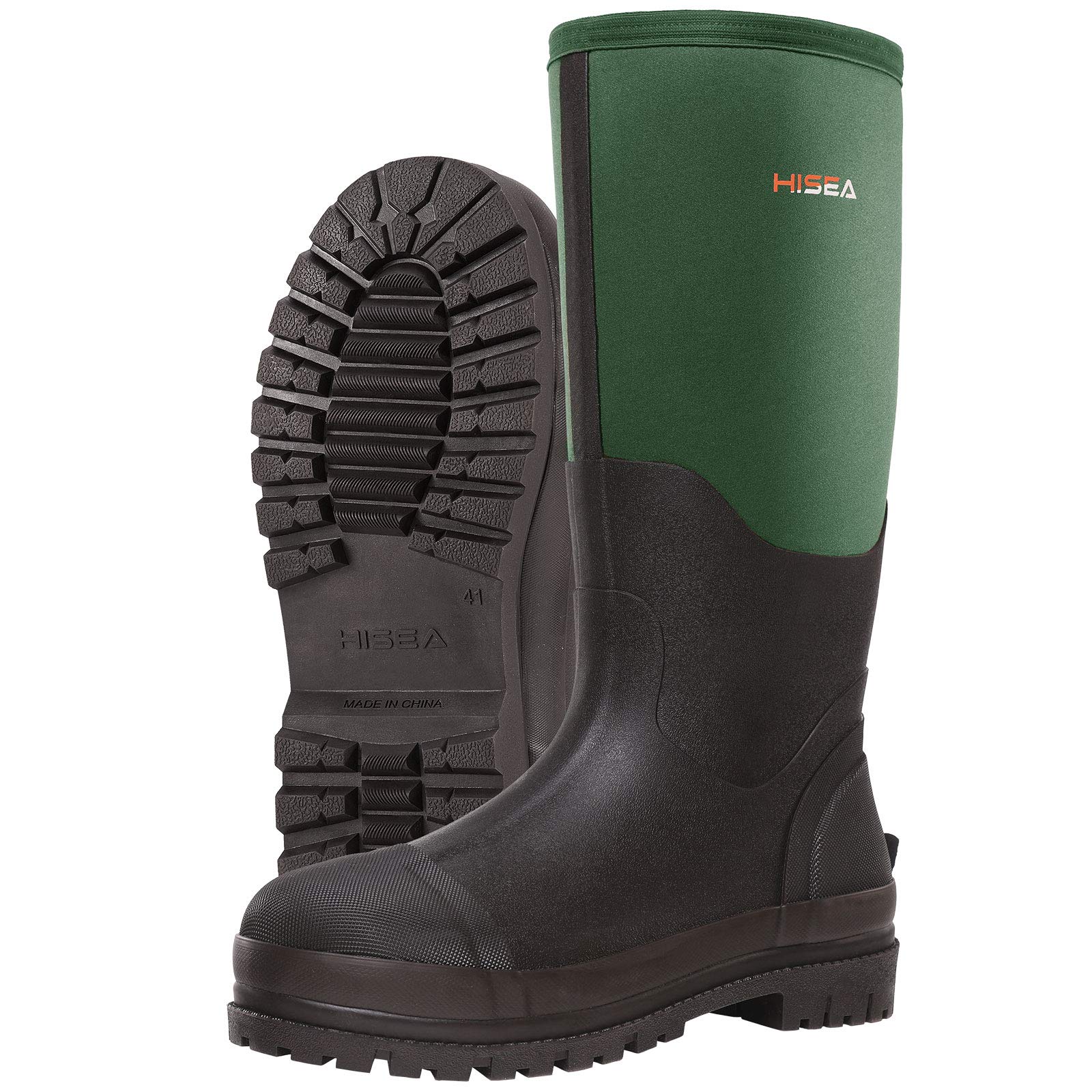 HISEA Men's Waterproof Work Boots - Insulated Neoprene Rubber Rain Boots for Construction, Farming & Outdoor Use