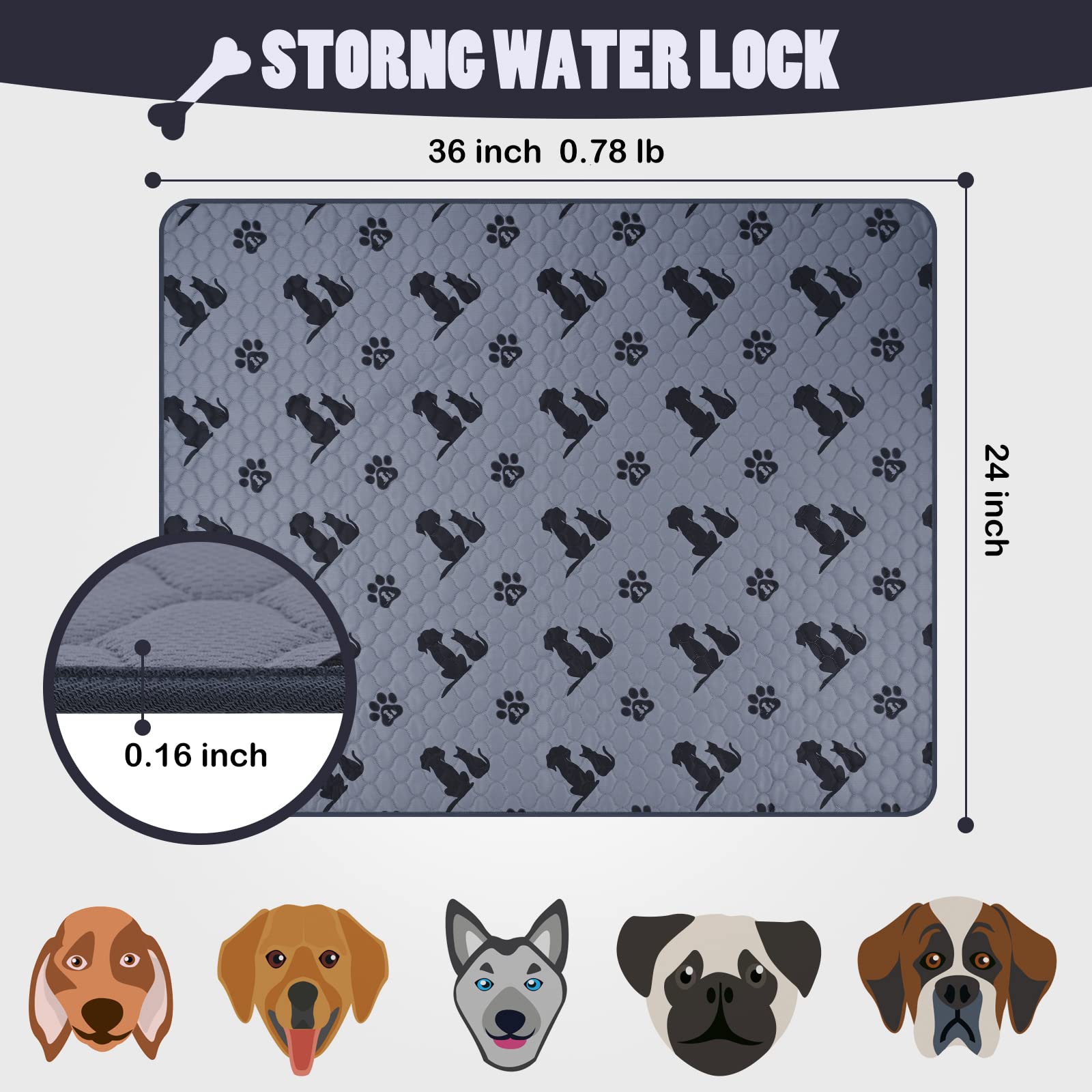 JUMEIHUI Washable & Reusable Dog Pee Pads - Non-Slip Extra Large Pet Training Pads (24x36 Inches, 2-Pack) for Indoor Playpen, Crate Training & Puppy Housebreaking