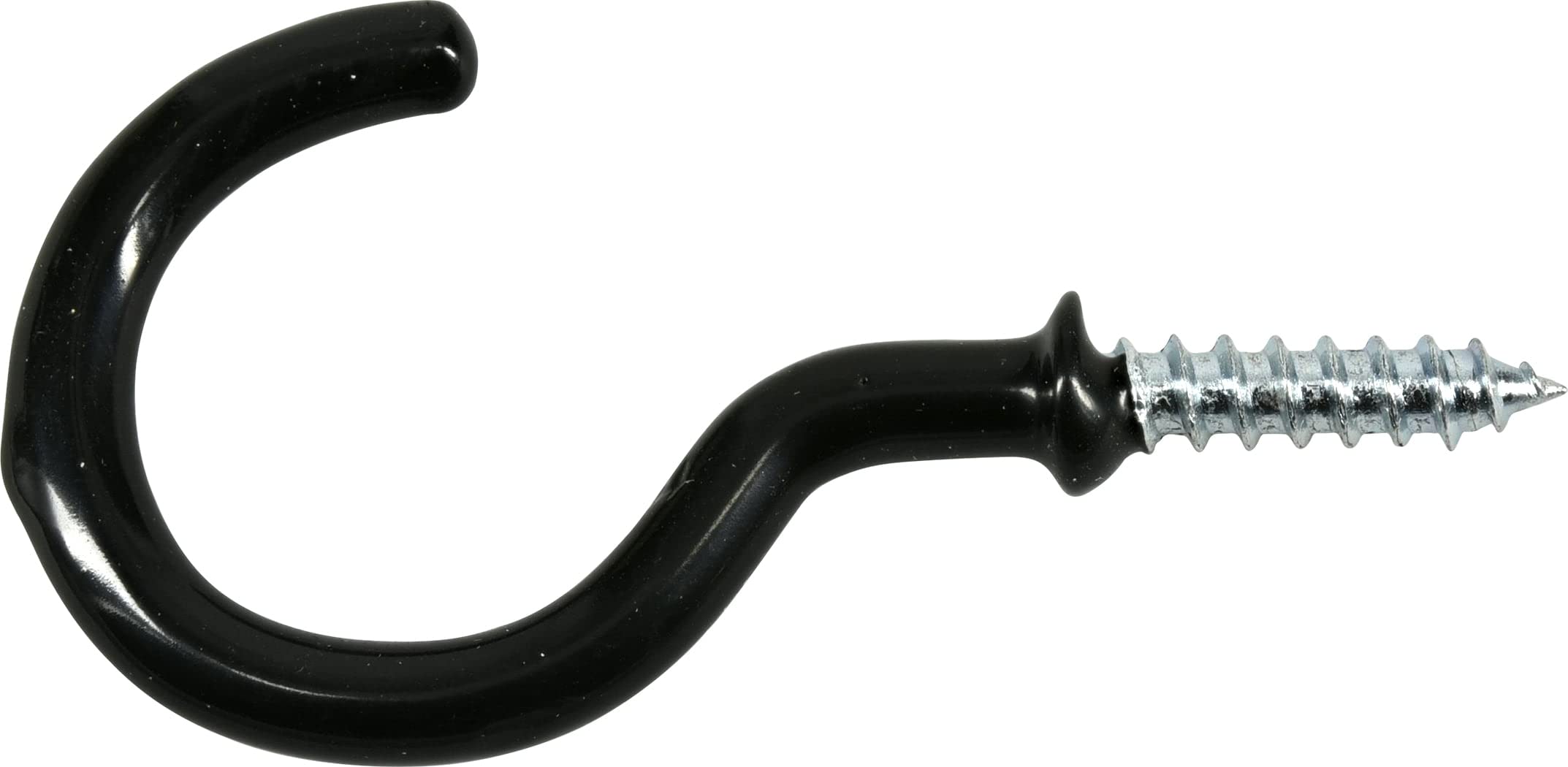 Hillman 3-Pack Black Vinyl Coated Screw-in Cup Hooks (2-1/4 Inch) - Heavy Duty Utility Hooks for Hanging Mugs, Plants & Kitchen Accessories - Ideal for Pantry, Garage & DIY Organization Projects