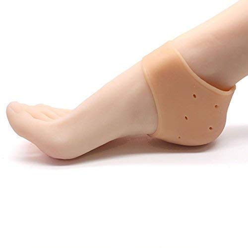 Moisturizing Silicone Gel Heel Protector Pads - Anti Crack Foot Care Socks for Dry, Hard & Cracked Feet - Pain Relief Covers for Men & Women (Beige, Free Size, 1 Pair) - Ideal for Daily Wear, Nighttime Foot Repair & Comfortable Healing