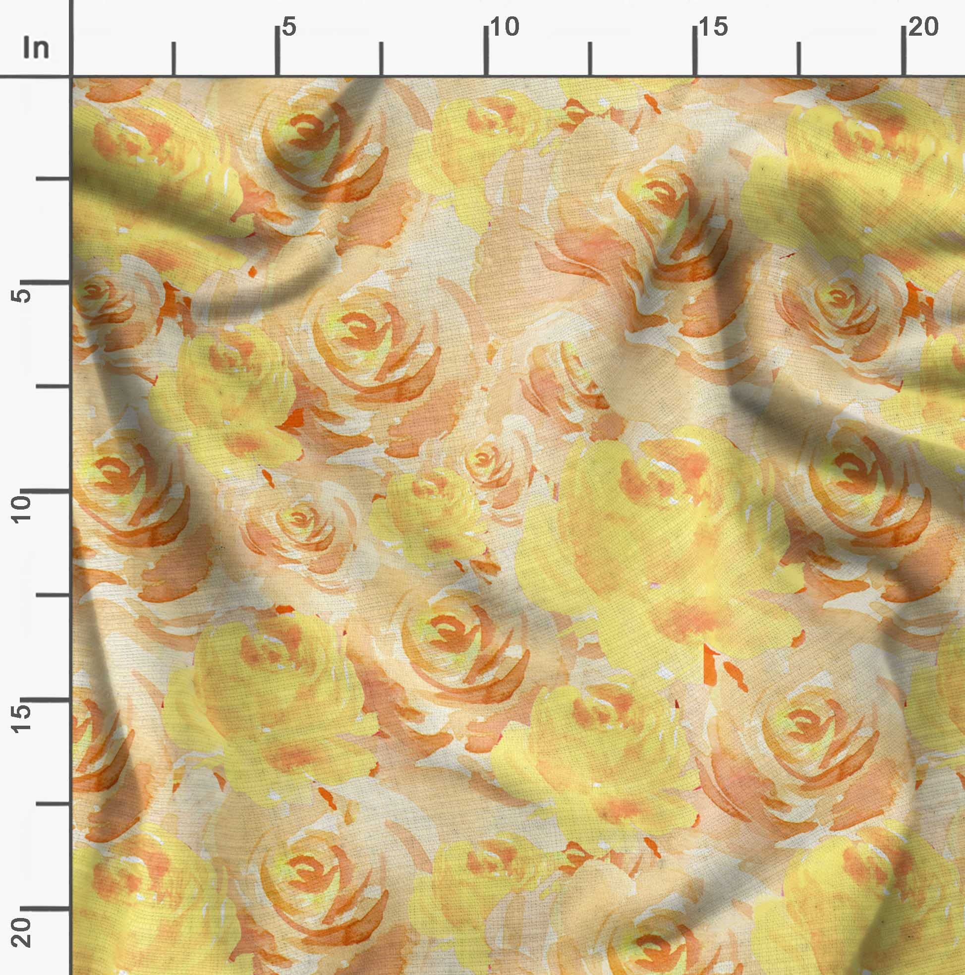 Soimoi Moss Georgette Yellow Floral Fabric by The Yard - 44 Inch Wide Grandiflora Roses Printed Fabric for Dresses, Curtains & Home Decor | Luxurious Elegant Fashion & Interior Design Material