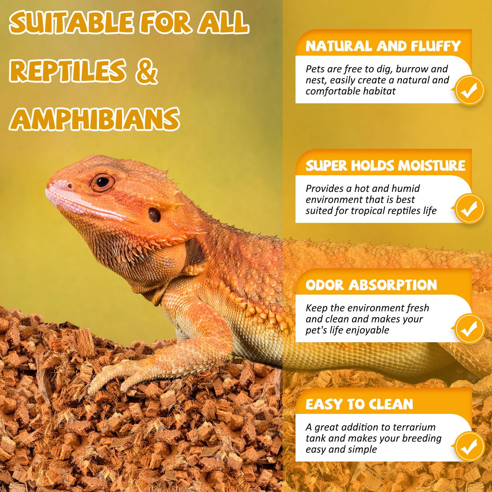 Premium 10LBS Coconut Chip Substrate for Reptiles - 72QT Natural Coco Husk Bedding for Snakes, Tortoises, Ball Pythons, Geckos & Lizards | Compressed Terrarium Substrate for Tropical Habitat & Bioactive Enclosures | Ideal for Reptile Tanks, Vivariums & Pet Terrariums