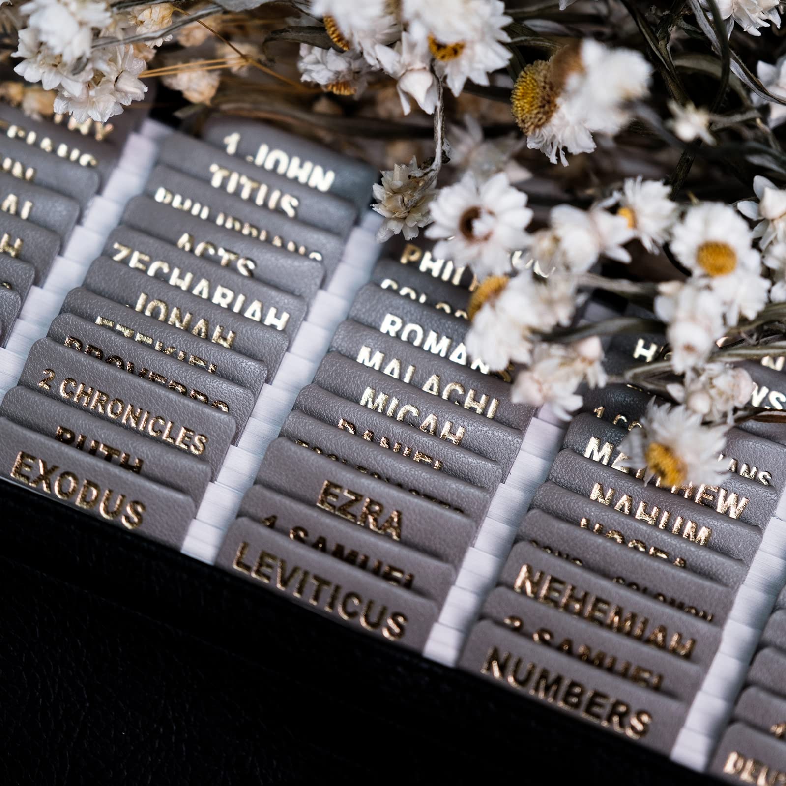 Leather Bible Tabs with Gold Foil Lettering - 80 Chapter Labels for Easy Navigation | Perfect for Church & Bible Study