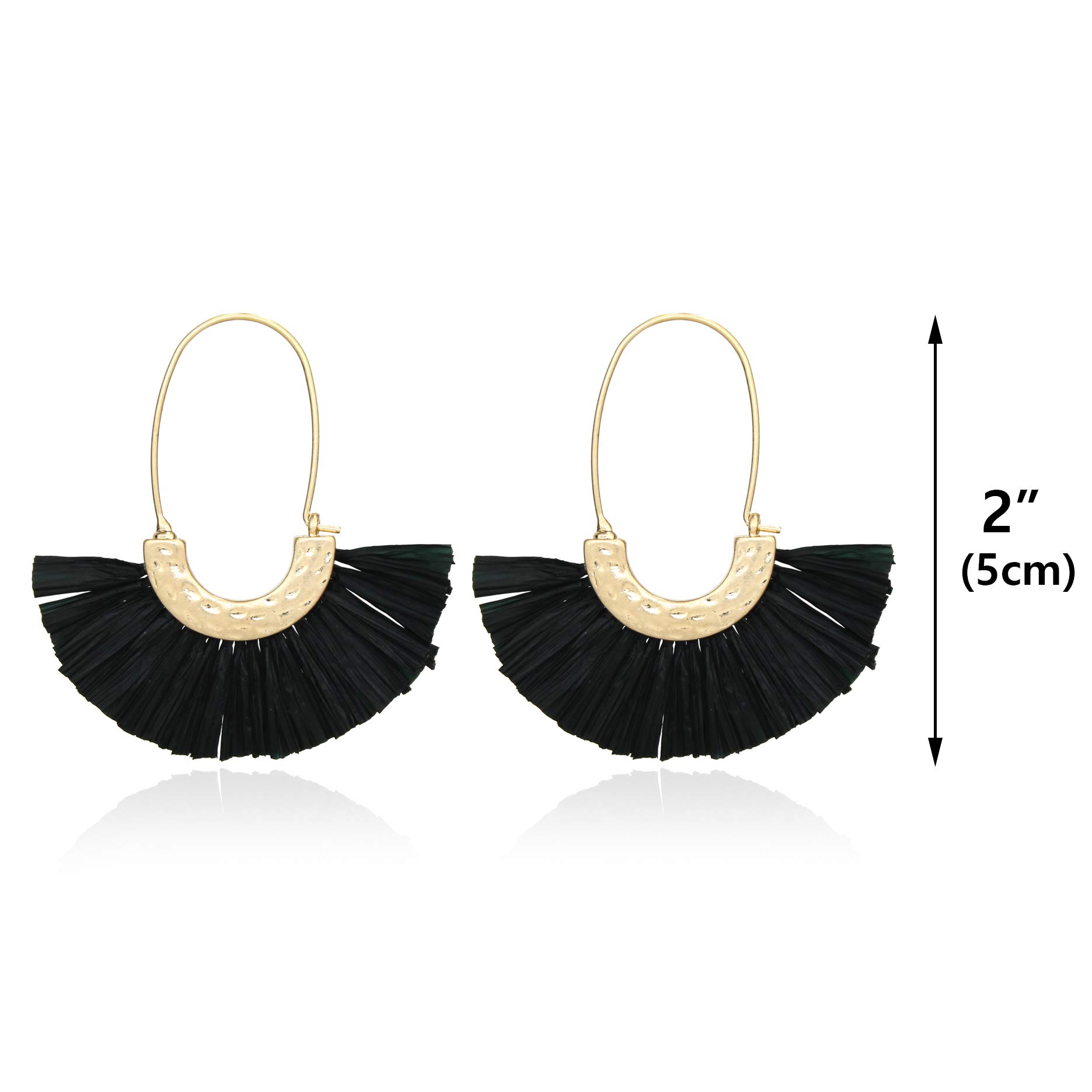 Pomina Colorful Raffia Thread Tassel Earrings - Bohemian Fringe Dangle Hoop Earrings for Women | Summer Fashion Jewelry | Perfect for Beach, Festival & Boho Outfits