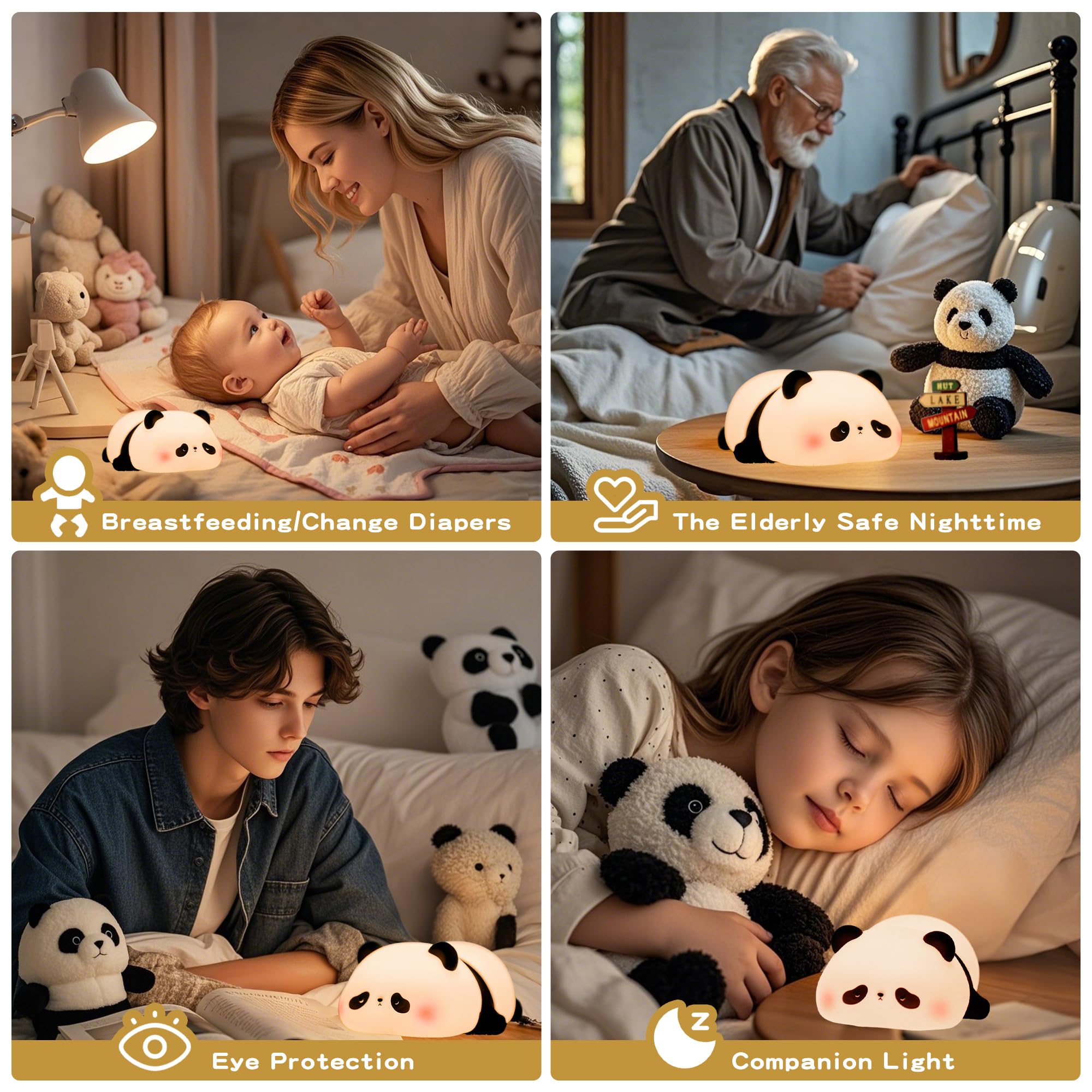 LED Panda Night Light for Kids - Dimmable Silicone Nursery Lamp, Cute Animal Nightlight for Baby Boys & Girls Room, Office Desk Decor | Safe Sleep Aid & Gift Idea for Birthdays