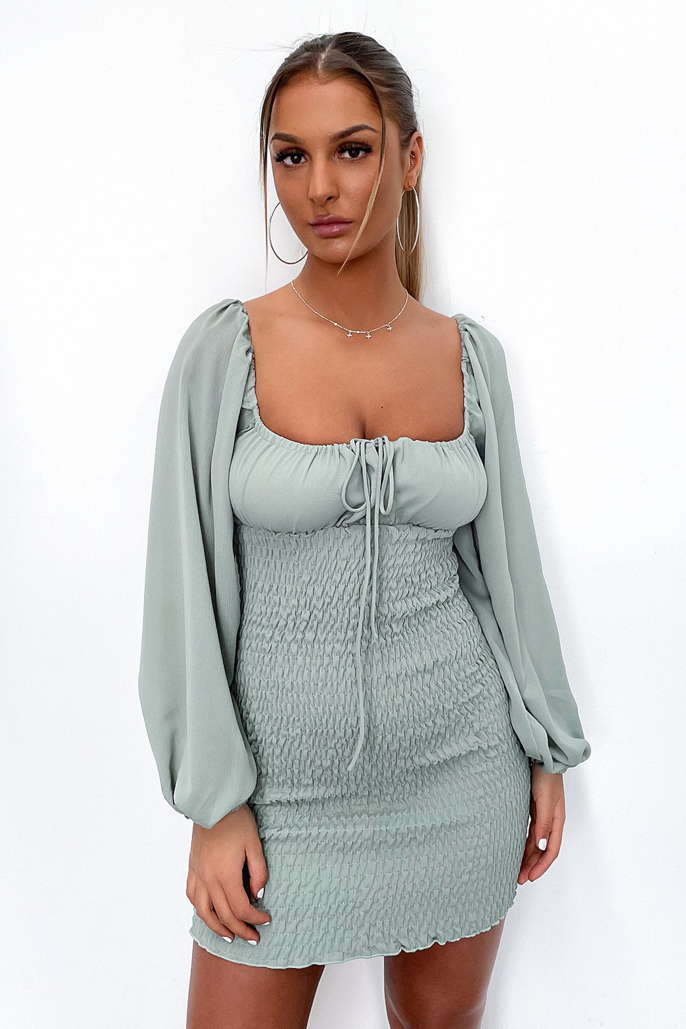 Ella Dress in Sage Green - Elegant Women's Midi Dress for Casual Wear, Date Night & Special Occasions
