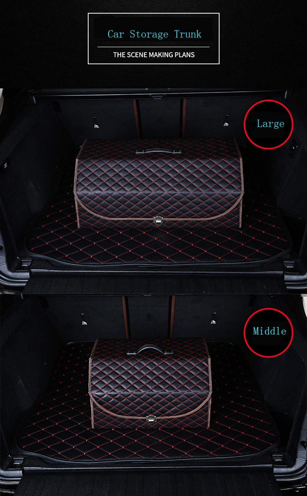 Premium SUV Trunk Organizer - Extra Large Collapsible Car Storage Box with Metal Buckle Lid | Adjustable Vehicle Organizer for Travel, Camping & Road Trips | Durable Leather Trunk Organizer for SUVs, Sedans & Minivans