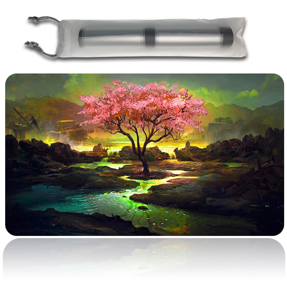 Premium Pink Tree MTG Playmat with Free Waterproof Bag - Dustproof & Waterproof Magic The Gathering Game Mat, Mouse Pad & Battlefield Support for MTG, Yu-Gi-Oh, Pokemon TCG - Perfect for Tournaments, Home Gaming & Collectors
