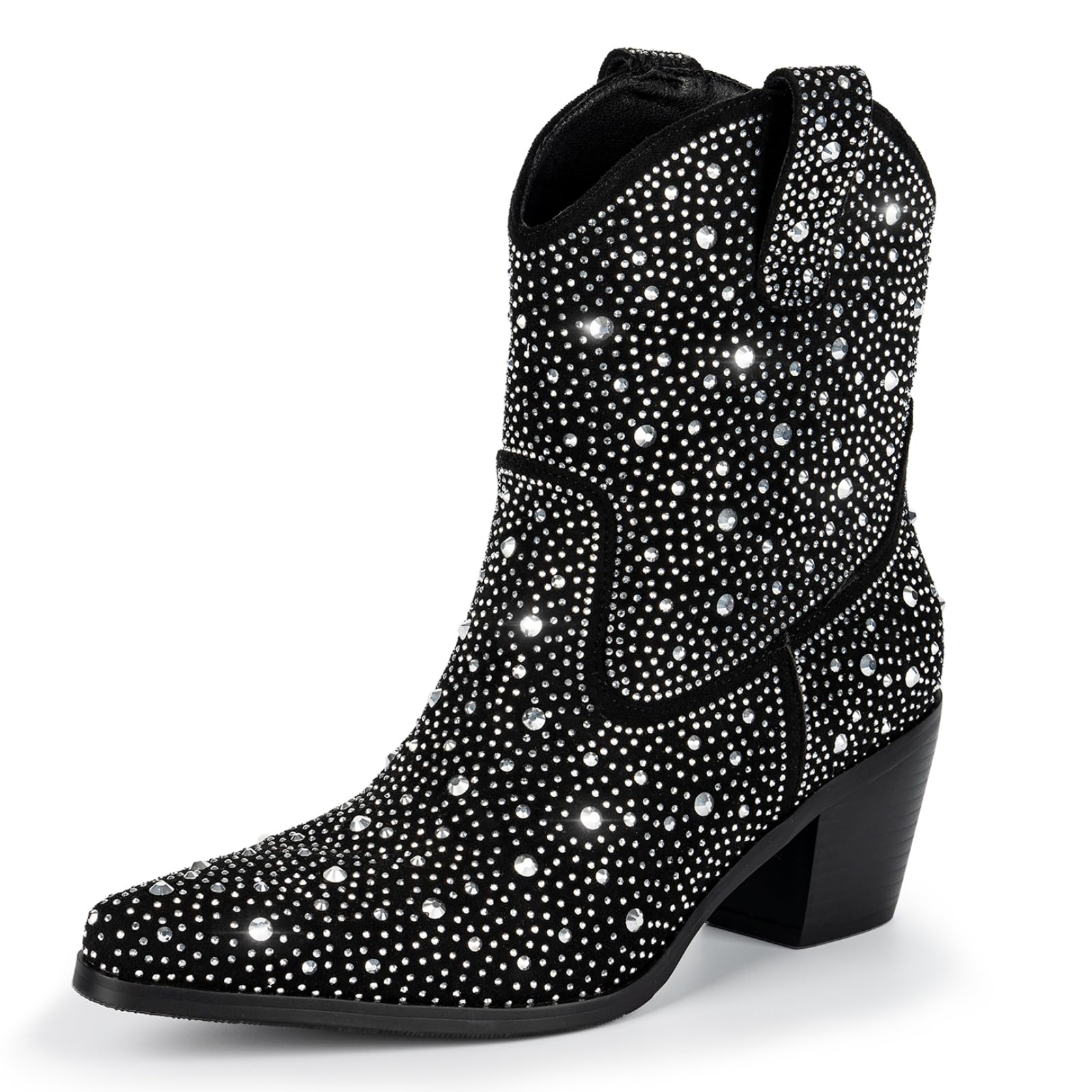 Sparkly Rhinestone Cowgirl Boots for Women - Western Style Wide Calf Glitter Boots with Diamond Chunky Heel | Perfect for Country Dancing, Rodeo Events, and Night Out Parties