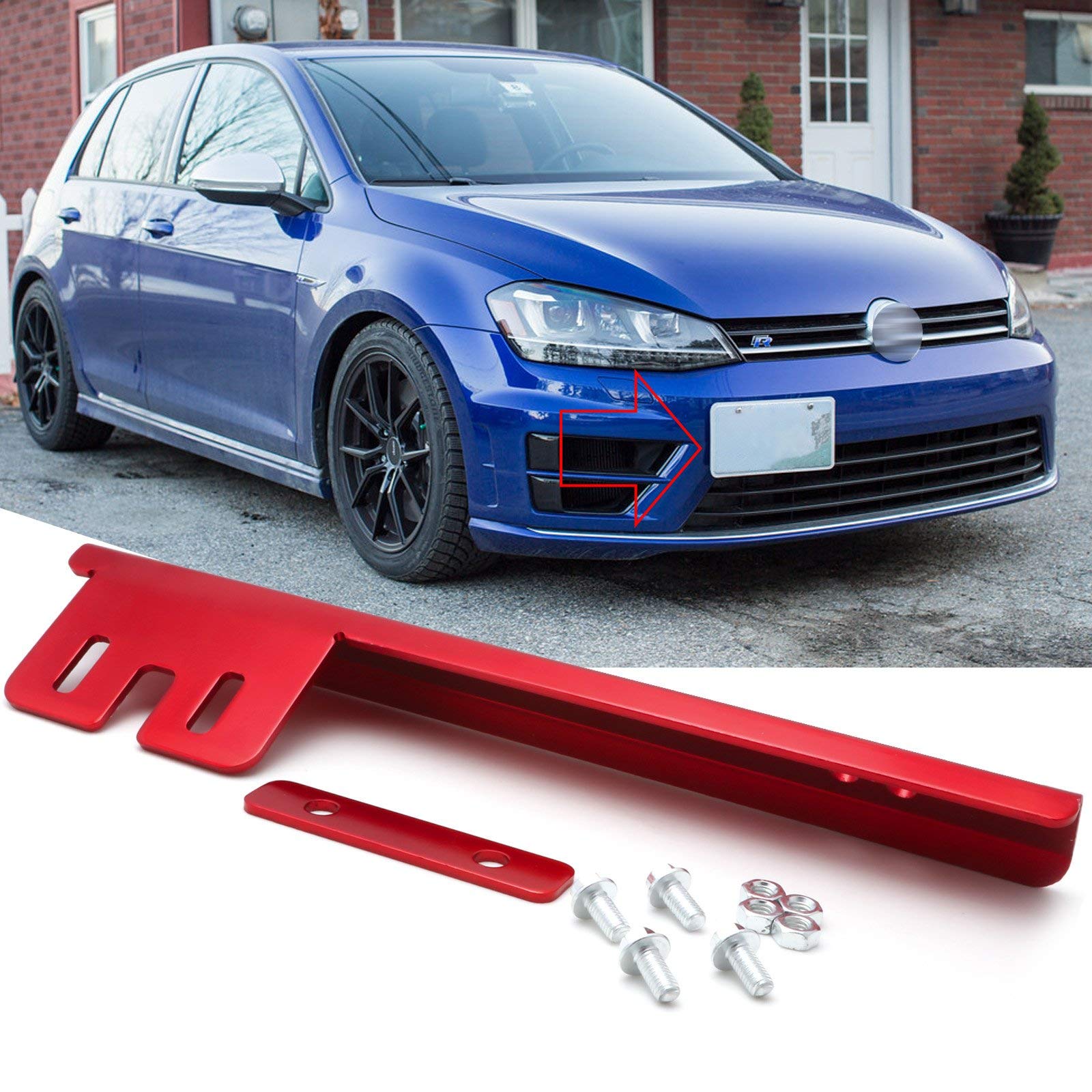 JDM Universal Front Bumper License Plate Mount Bracket Relocator Holder Bar Kit - Red - Fits Most Cars | Easy Installation & Secure Fit for Street Legal Compliance | Perfect for Car Enthusiasts & Custom Builds