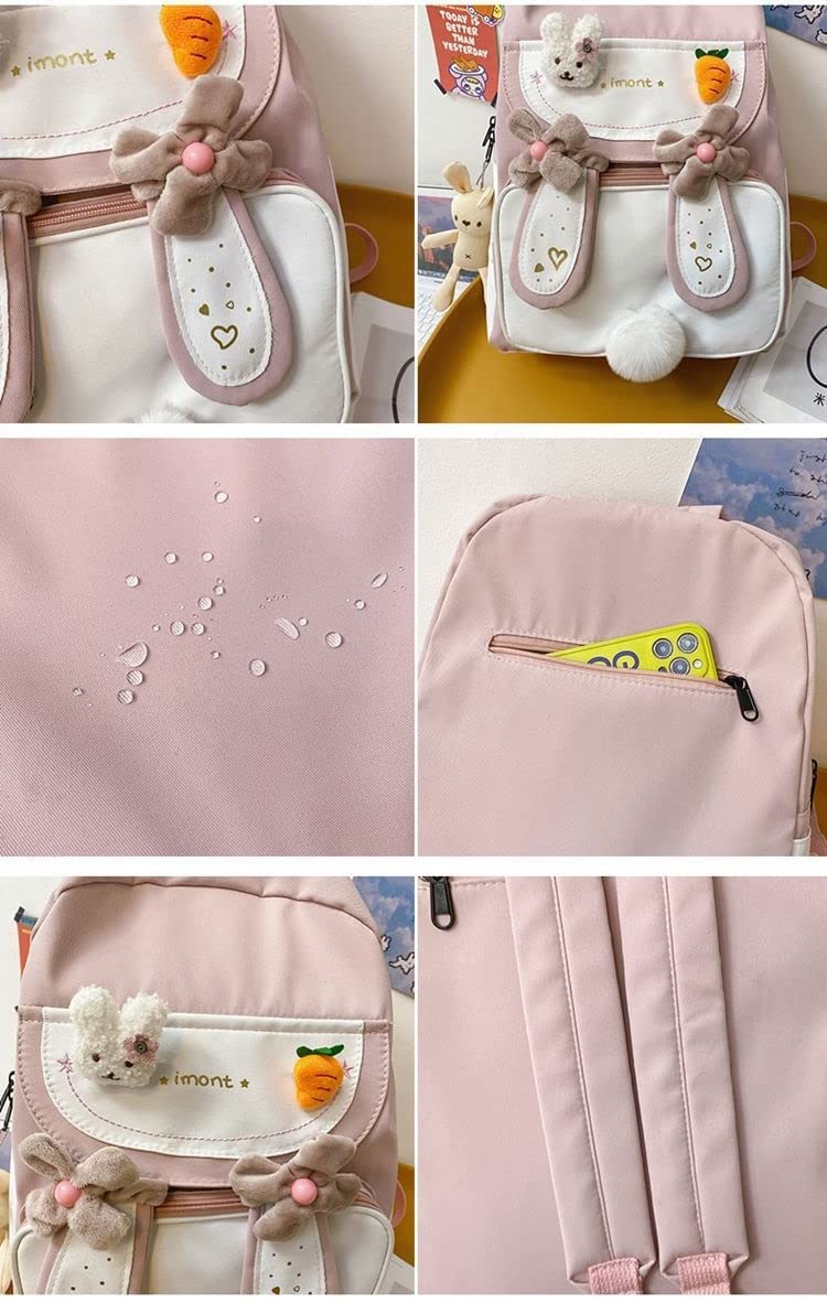 Cute Bunny Ear Backpack with Bear Pendant - Kawaii School Bag for Girls, Teens | Large Capacity Book Bag for Students, Travel, College (J-Blue) | Perfect for School, Travel, Shopping & Daily Use