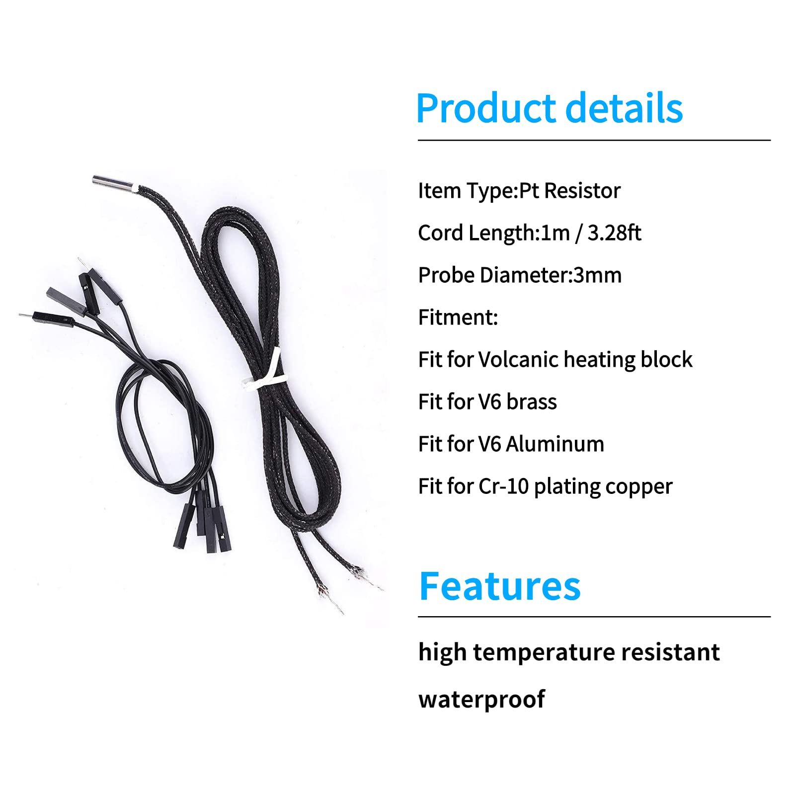 High-Temperature PT1000-550BW Sensor Probe - Accurate & Durable for 3D Printers, CNC Machines & Industrial Equipment - Easy Connection & Reliable Performance