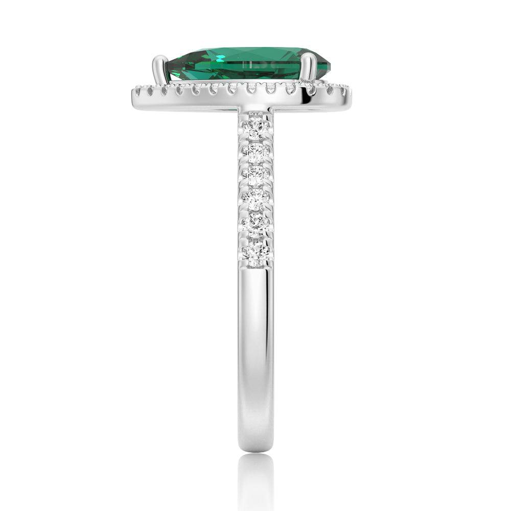 1.5 CT Pear Shaped Emerald Engagement Ring with White Sapphire Halo Accents - Vintage Style Wedding Band for Women, Perfect for Proposals, Anniversaries & Special Occasions