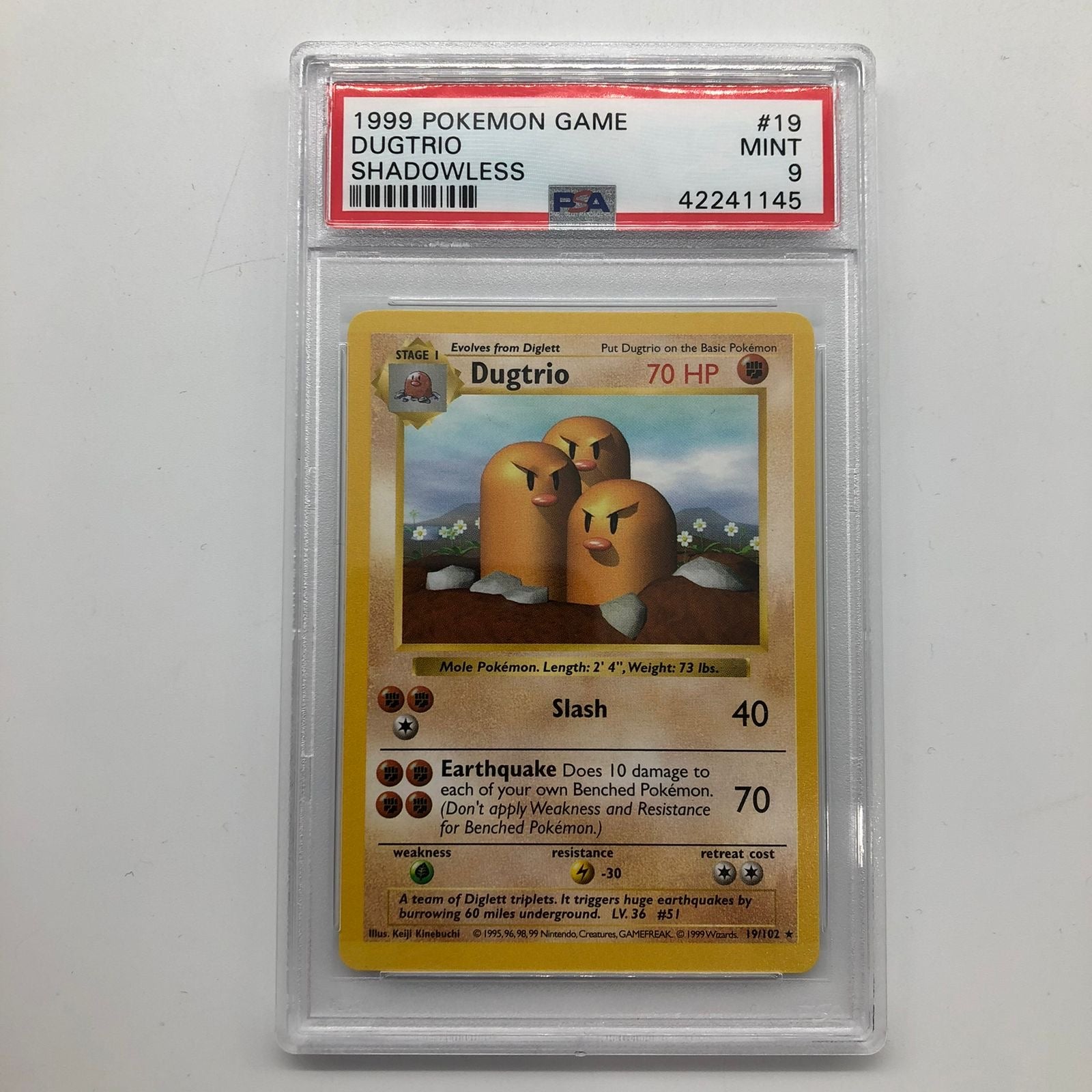 PSA 9 Graded Dugtrio Shadowless Pokemon Card 19/102 Base Set - Rare Collectible for Trading, Gaming & Investment