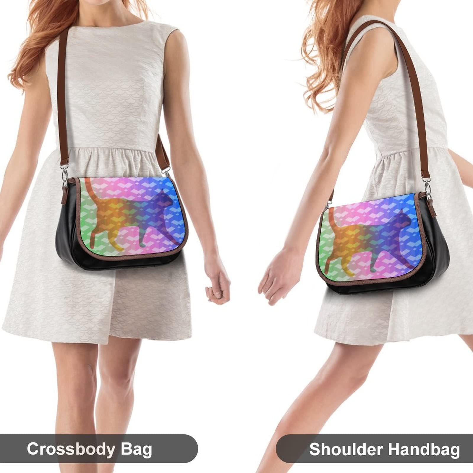 Stylish Medium Crossbody Bags for Women - Printed Shoulder Messenger Purse & Designer Satchel Handbag with Rainbow Cat Fantasy Pattern | Perfect for Work, Travel & Everyday Use