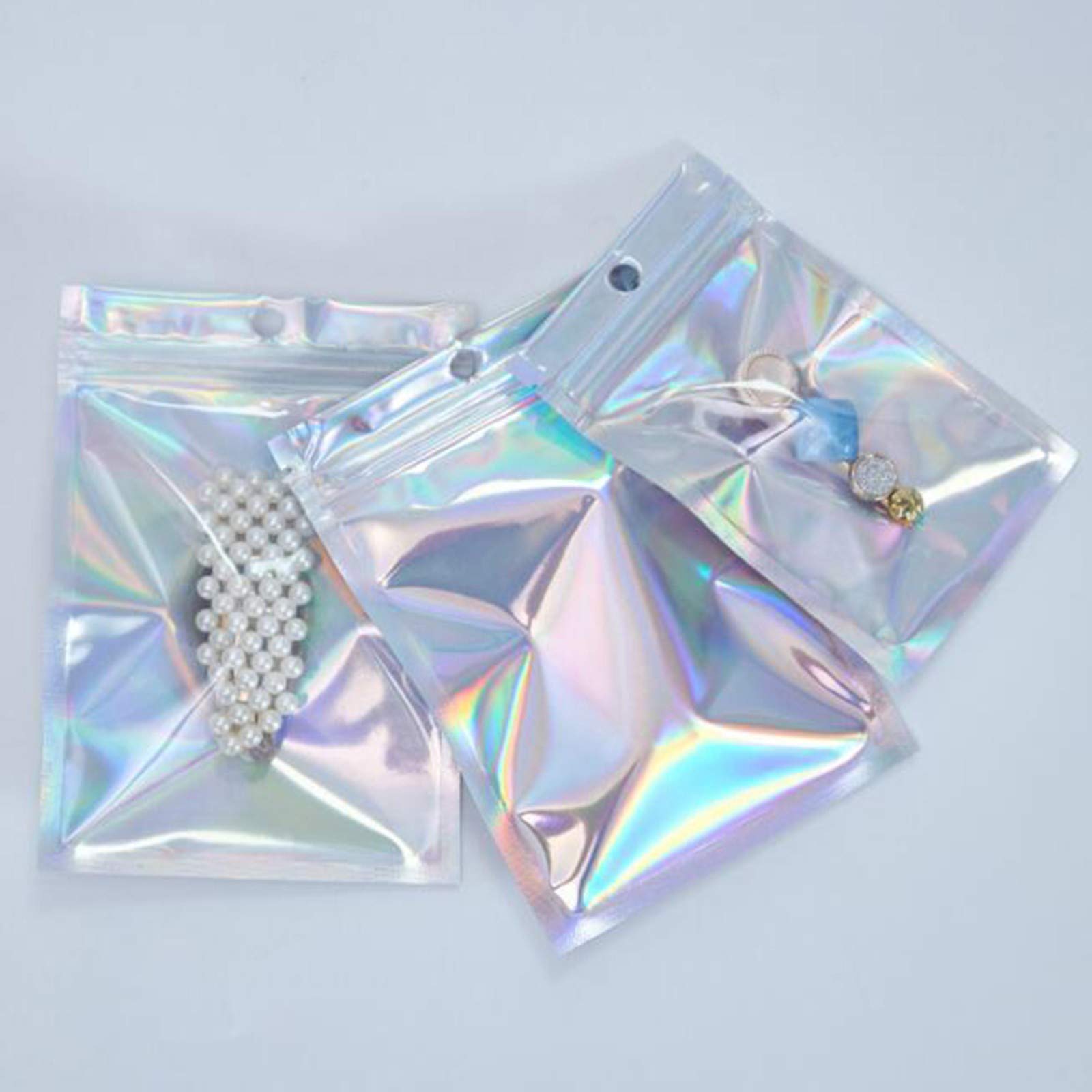 50PC Holographic Ziplock Bags for Jewelry, Cables & Travel Storage (6x10cm) - Home & Kitchen Organizer
