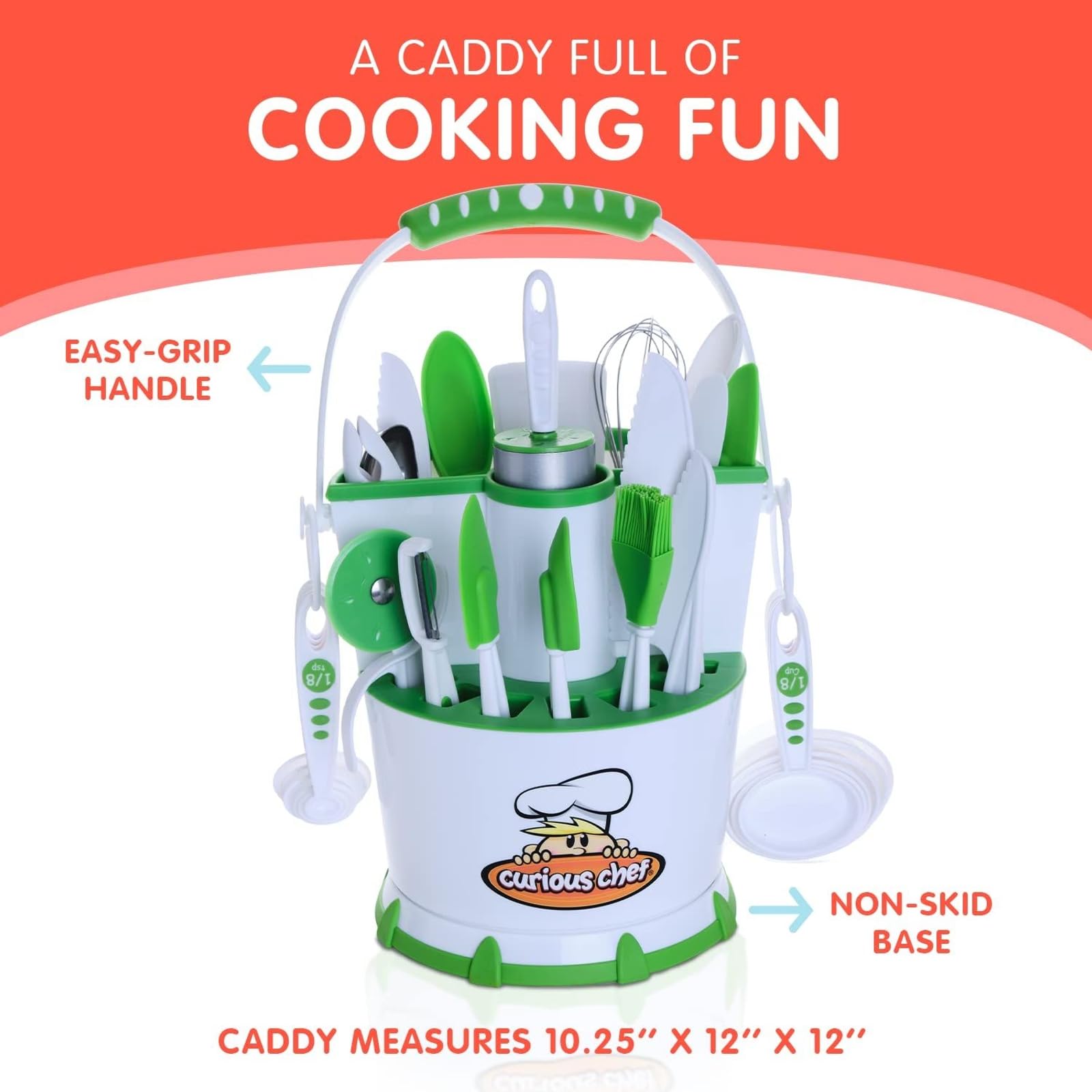 Curious Chef 30-Piece Kids Cooking Set - BPA-Free Plastic Cookware with Utensils (Rolling Pin, Spoons, Whisk, Knives, Measuring Cups) | Dishwasher Safe | Perfect for Pretend Play, Early Cooking Skills & Family Kitchen Fun