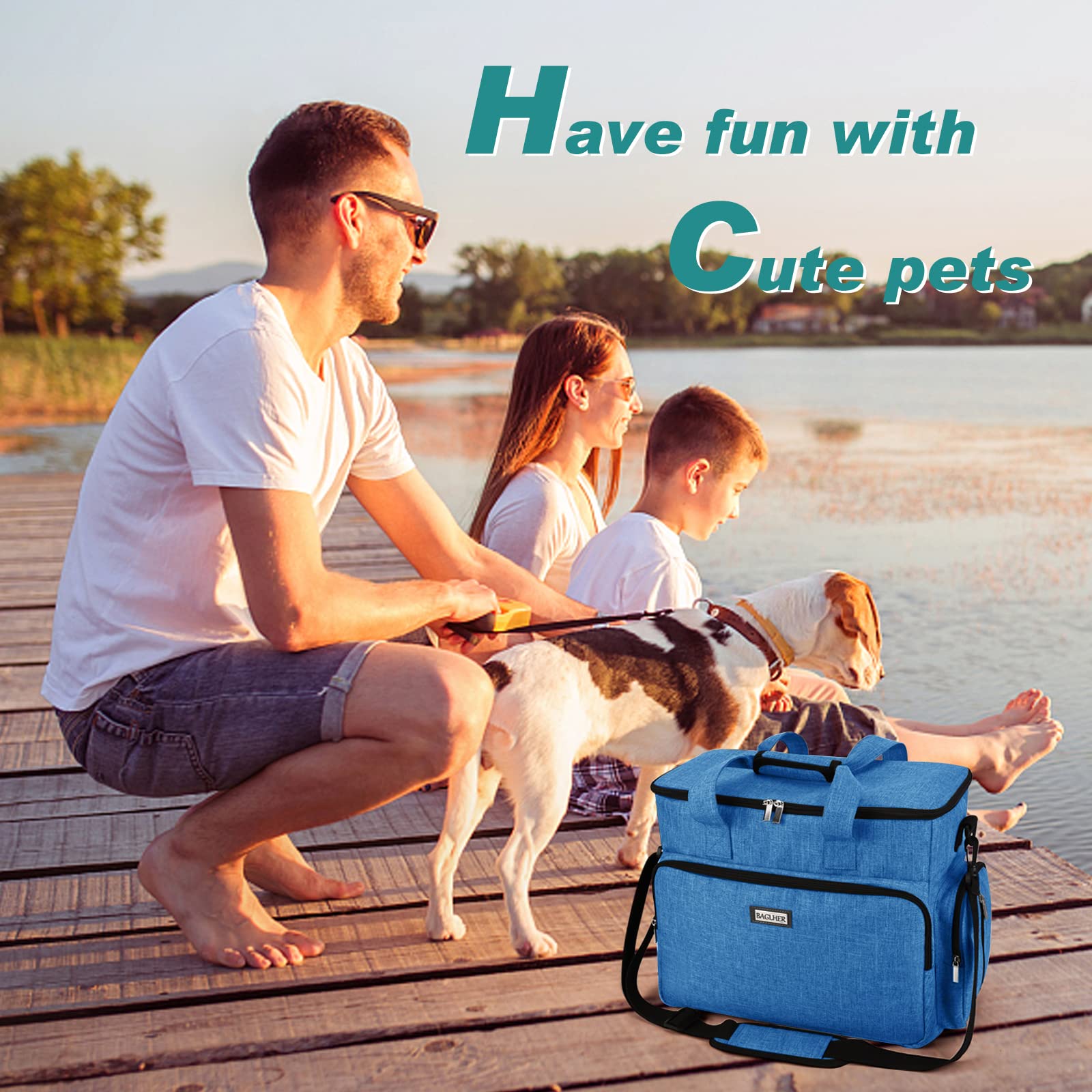 BAGLHER Dog Travel Bag - Waterproof Pet Carrier with 2 Food Containers & 2 Collapsible Bowls | Essential Pet Travel Accessories for Dogs Cats | Perfect for Airplane Car Camping Trips