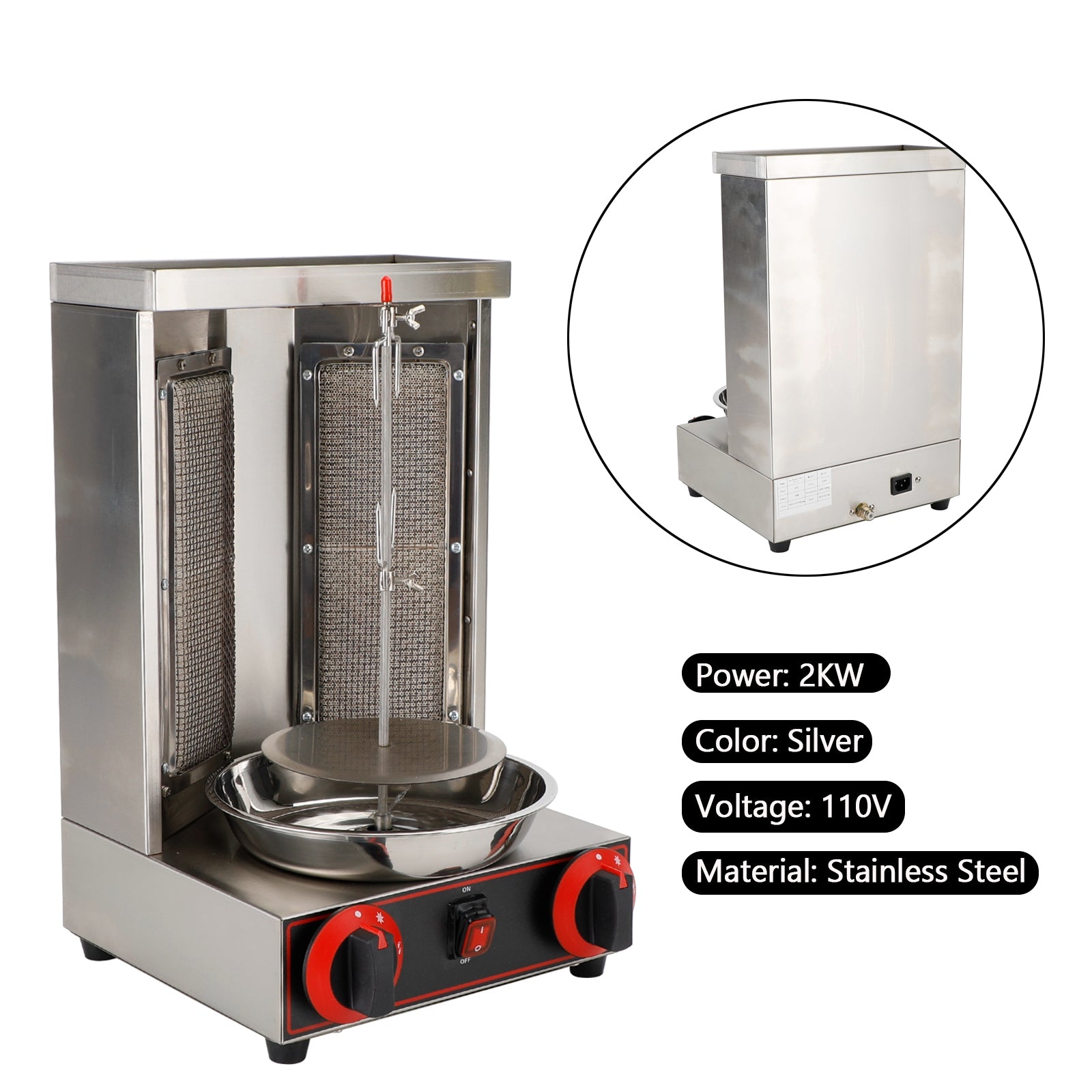 110V Commercial Spinning Doner Kebab Grill Machine - Gas Vertical Broiler Shawarma Rotisserie for Restaurant & Food Truck - Perfect for Gyro, Kebabs & Middle Eastern Cuisine