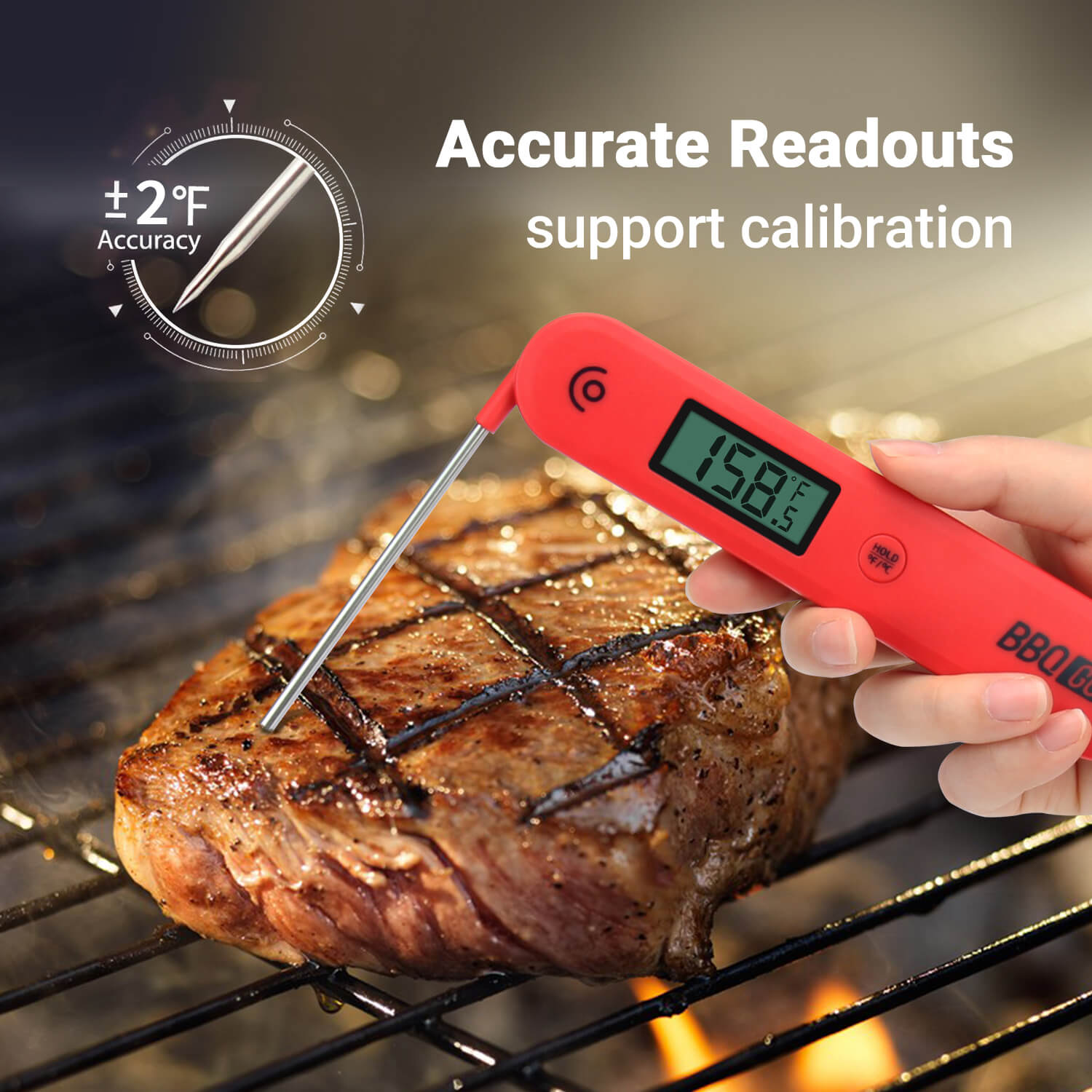 Inkbird BG HH1C Foldable Digital Instant Read Cooking Food Thermometer - Fast & Accurate Meat, Grill, BBQ, Candy, Baking Thermometer for Kitchen, Outdoor, and Home Use