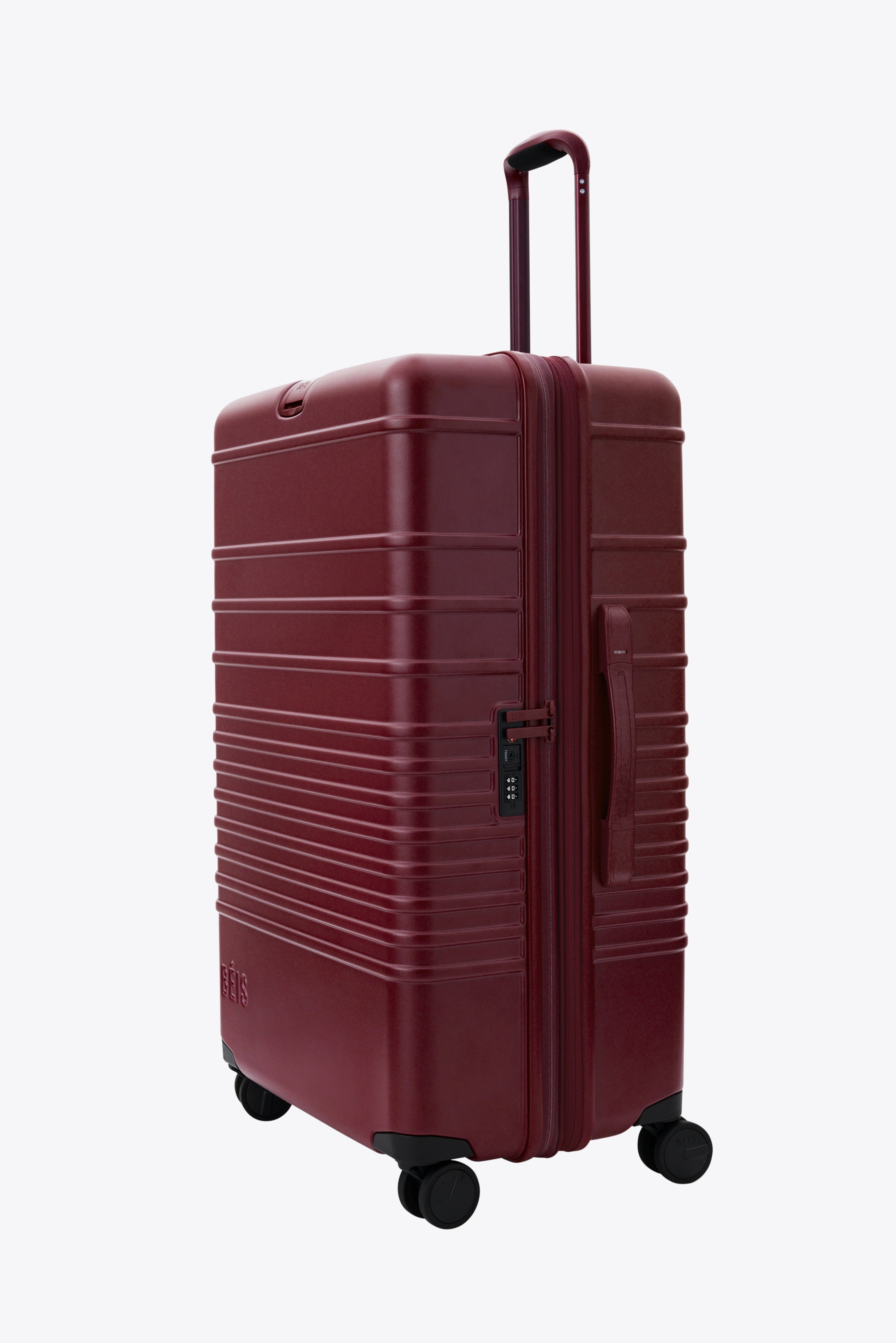 Large Burgundy Check-In Roller Suitcase - Spacious Luggage for Air Travel & Business Trips