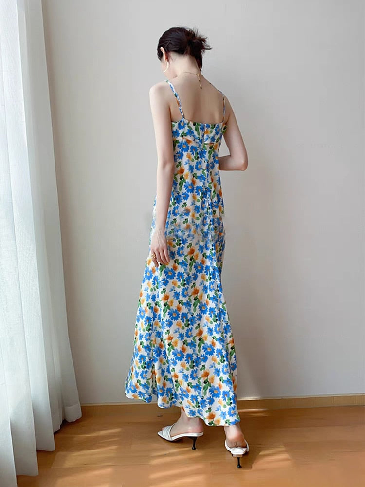 Women's Backless Print Dress - Square Collar Sleeveless High Waist Tunic Camisole | Summer Beach Party, Date Night, Casual Outfit Fashion