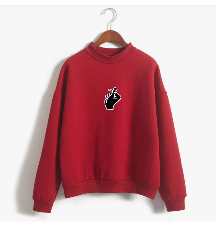 Trendy Korean Ulzzang Women's Plush Sweater with Love Finger Heart Gesture - Soft & Cozy Winter Pullover for Casual Outfits & Street Style Fashion