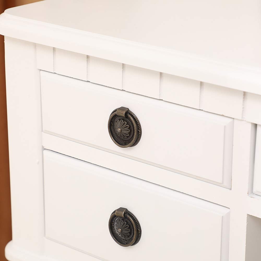 White Vanity Set with Stool - 5-Drawer Dressing Table & Tri-Folding Mirror Makeup Desk for Bedroom, Cushioned Stool Included (Adult Size) | Perfect for Cosmetics Organization, Beauty Routine & Home Decor