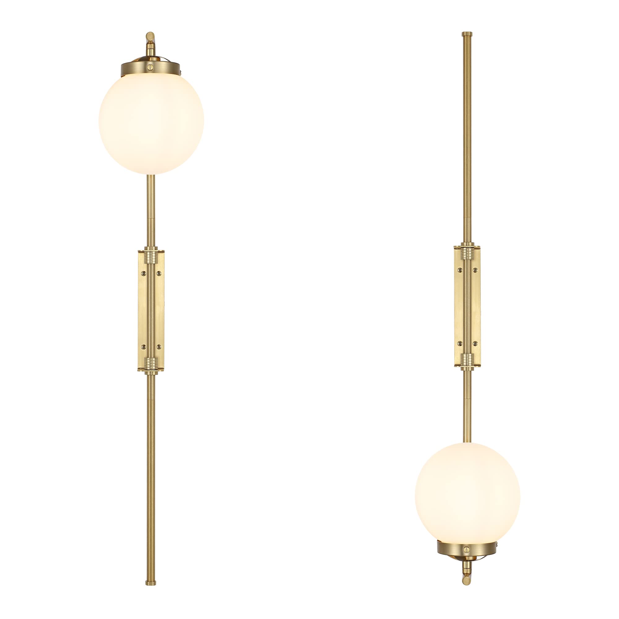 Gold Wall Sconces Set of 2 with Globe Shade - Modern Plug-in Wall Lamps with Switch & Adjustable Angle - Perfect for Bedroom, Living Room, Study, Hallway & Bedside Lighting