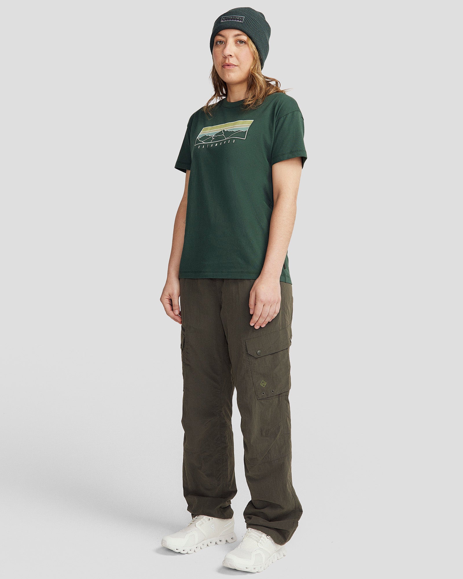 Women's Mountain Sunset Organic Cotton T-Shirt - Deep Forest Green - Eco-Friendly Casual Tee for Hiking, Travel & Outdoor Adventures