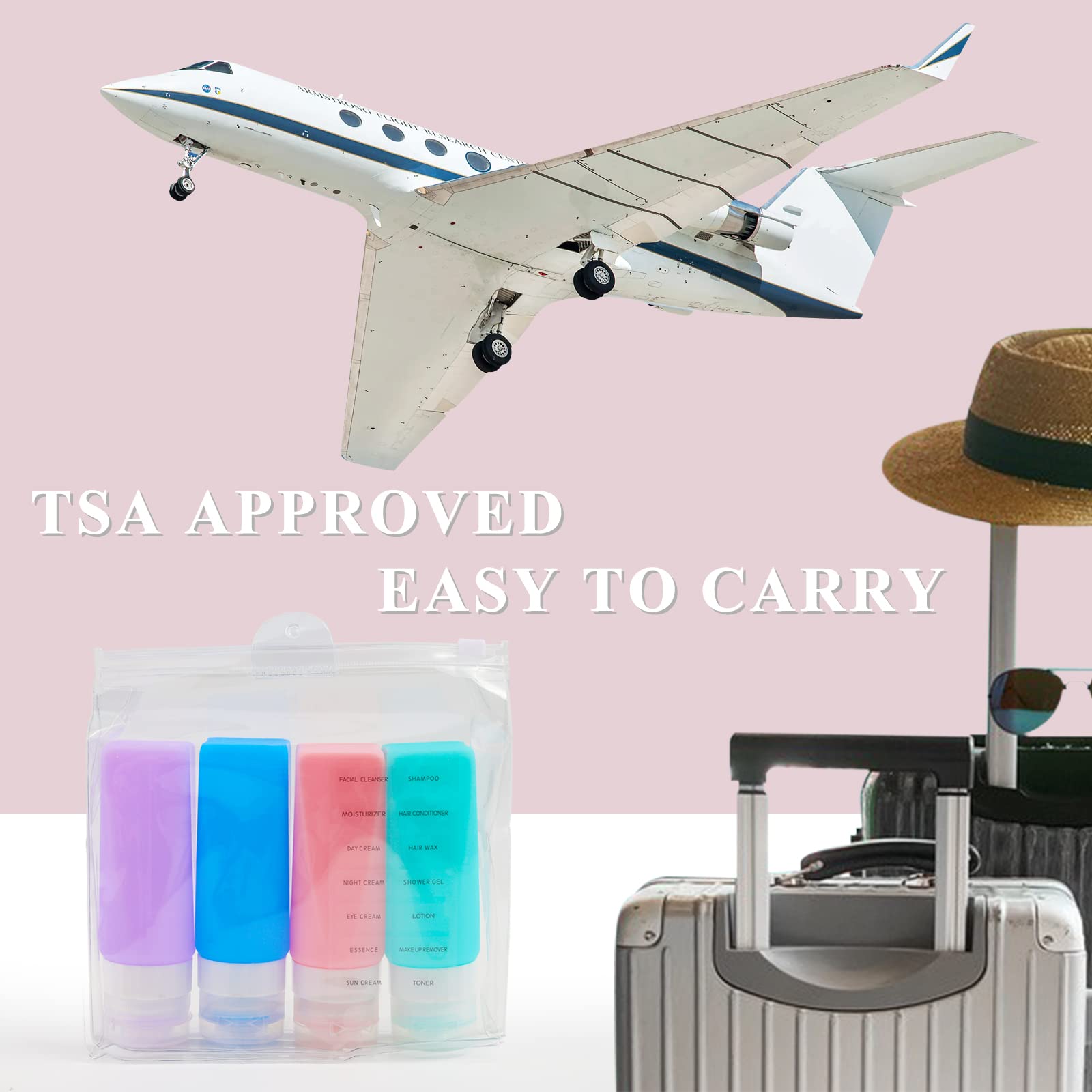 CINRA 4-Piece TSA Approved Leak Proof Travel Bottles Set - BPA Free Toiletry Containers for Shampoo, Lotion & Cosmetics | Perfect for Air Travel, Gym & Vacation Essentials