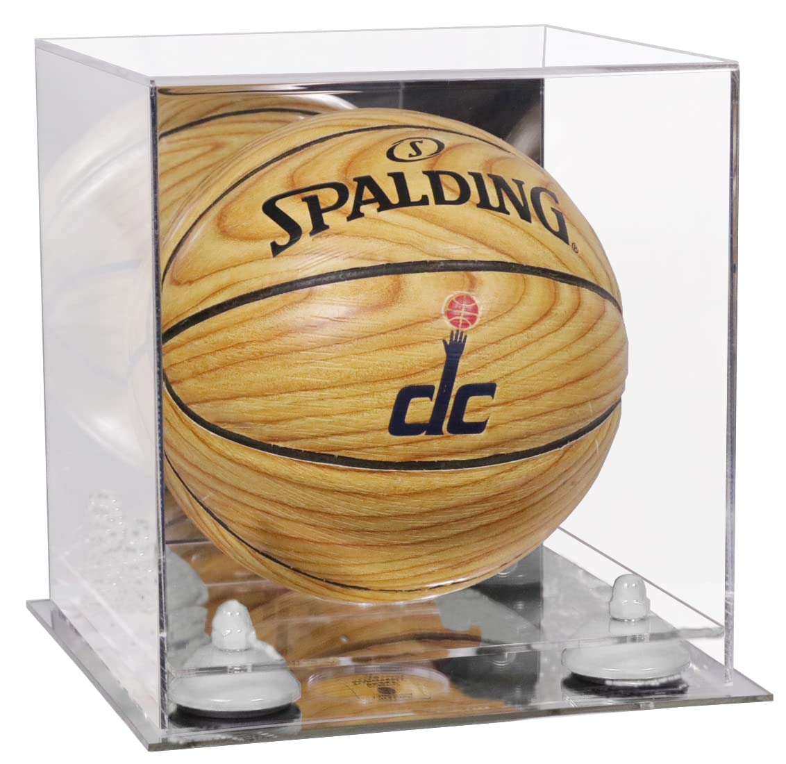 Acrylic Mini Basketball Display Case - Clear & Mirror Miniature Case with White Risers & Mirror Base (B03/A015) - Perfect for Collectibles, Sports Memorabilia, and Home Decor