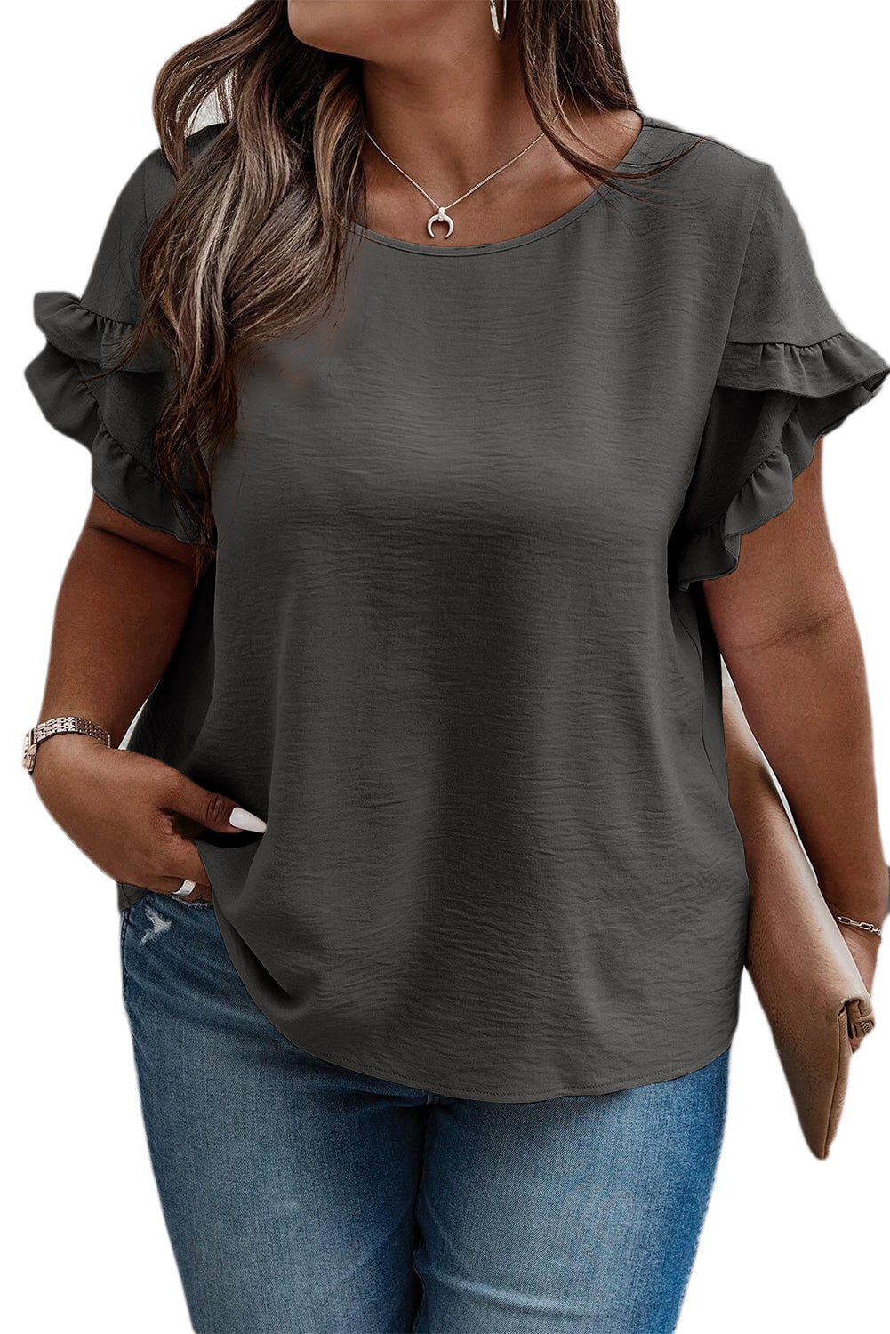 Curvy Fit Ruffled Short Sleeve Blouse for Women | Flattering Plus Size Summer Top | Perfect for Casual Outings & Date Nights