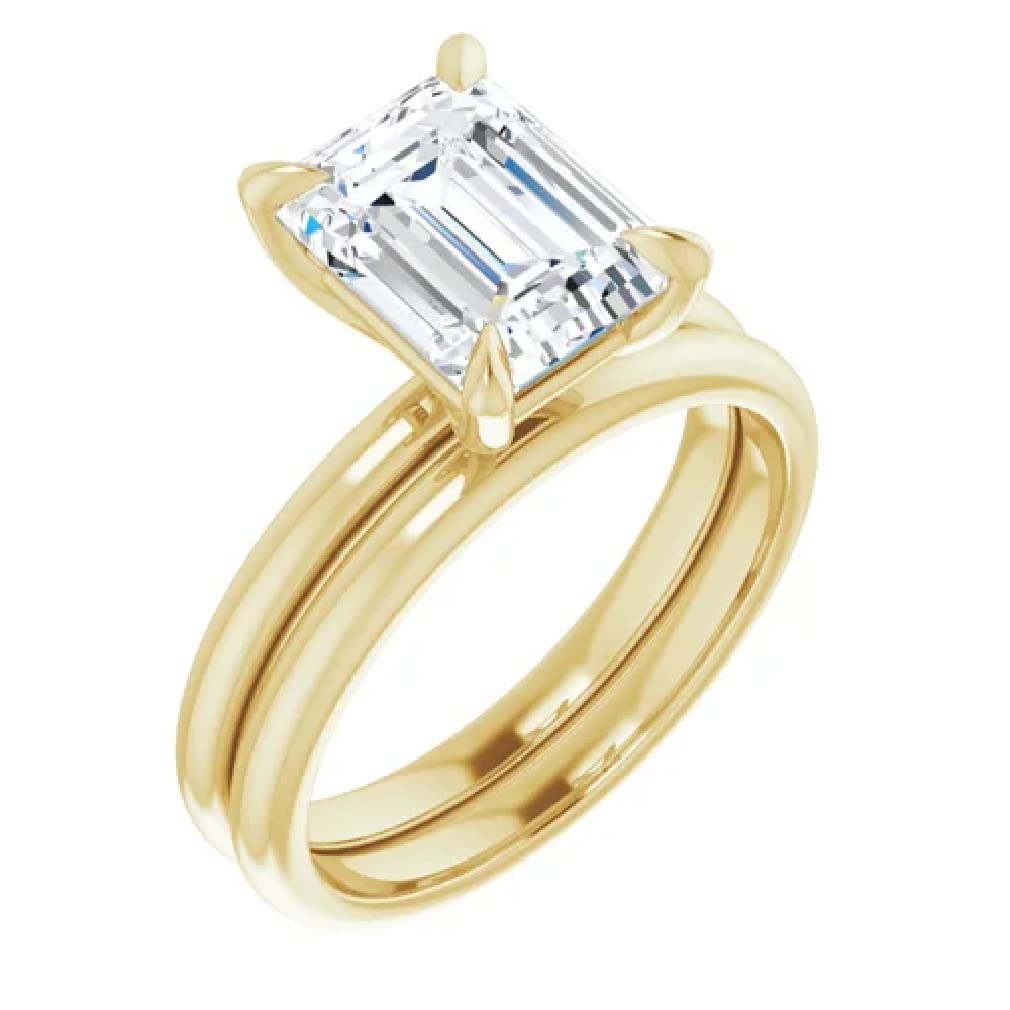 3 Carat Emerald Cut Moissanite Engagement Ring for Men - Handmade Solitaire Ring in 10K, 14K, or 18K Solid Yellow Gold - Perfect Wedding Proposal Gift & Anniversary Jewelry