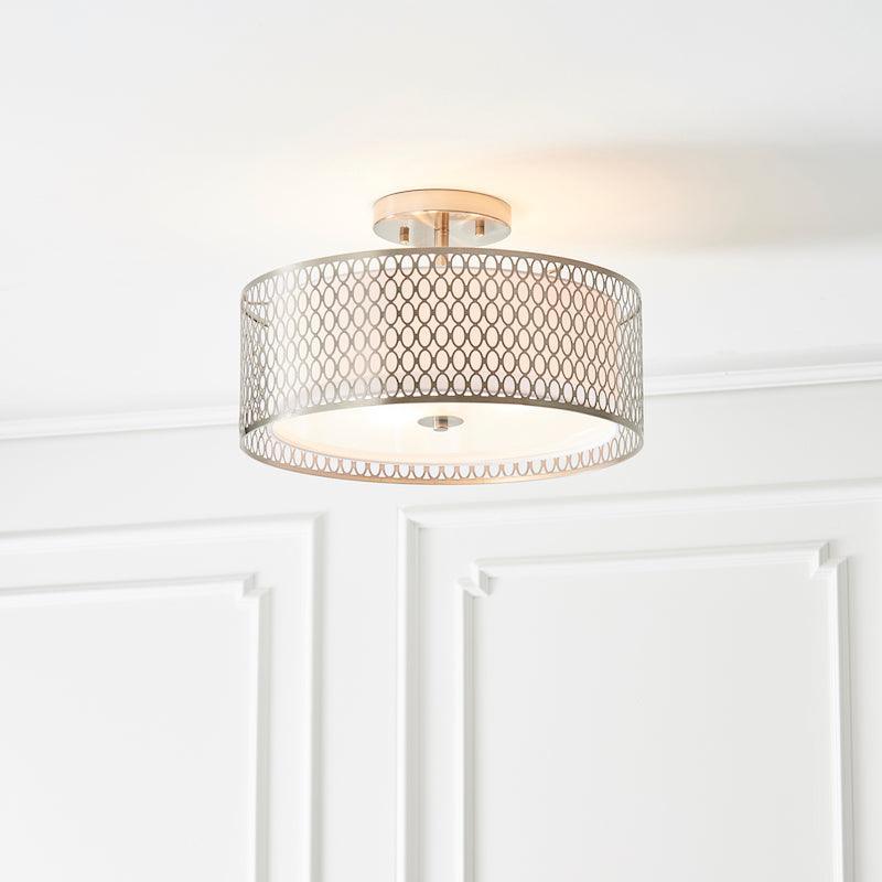 3-Light Nickel Flush Ceiling Light Fixture - Modern LED Lighting for Bedroom, Hallway, or Kitchen - Cordero Collection