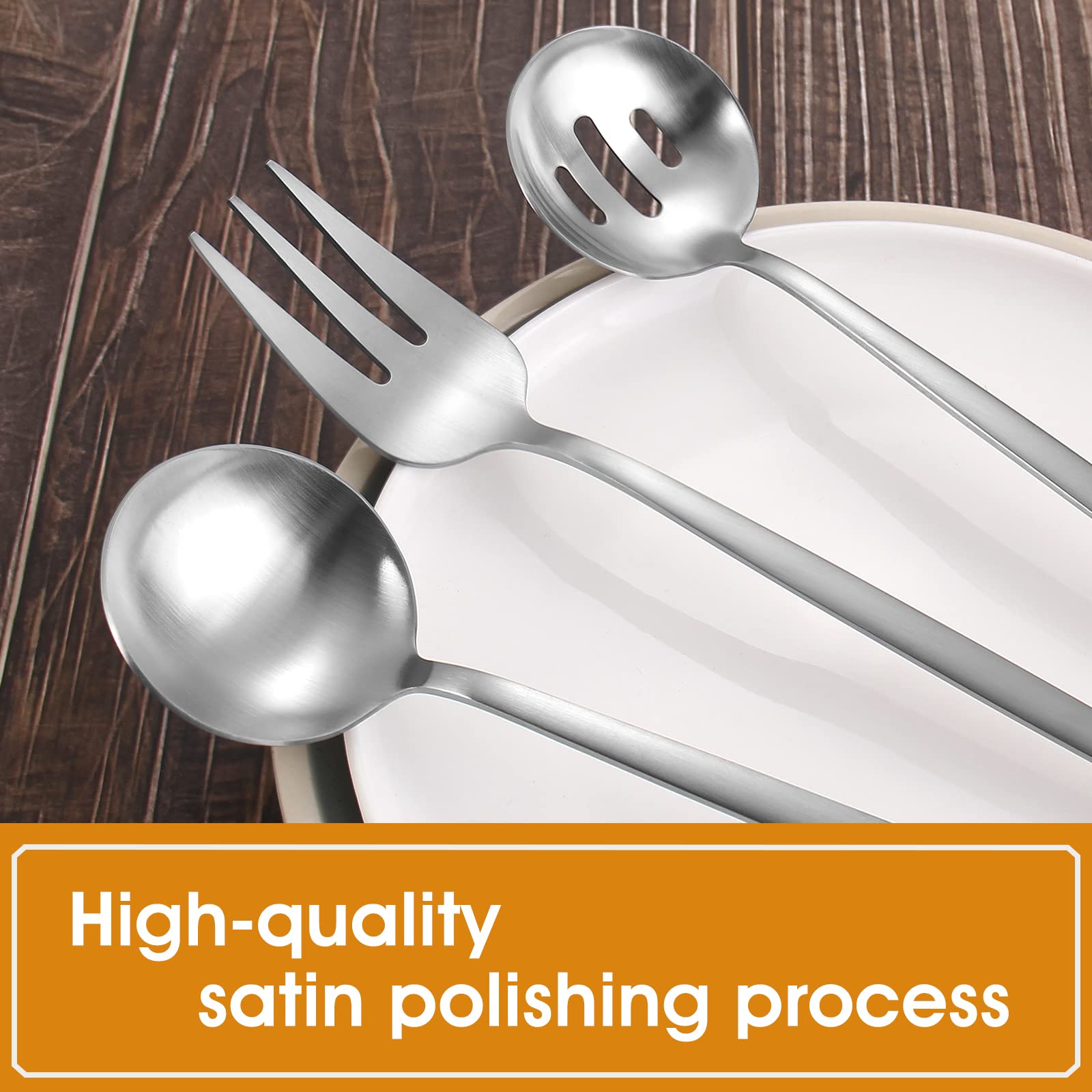 5-Piece Matte Stainless Steel Serving Utensil Set - Round Hostess Flatware with Satin Finish (Dishwasher Safe) - Perfect for Dinner Parties, Buffets & Catering Events