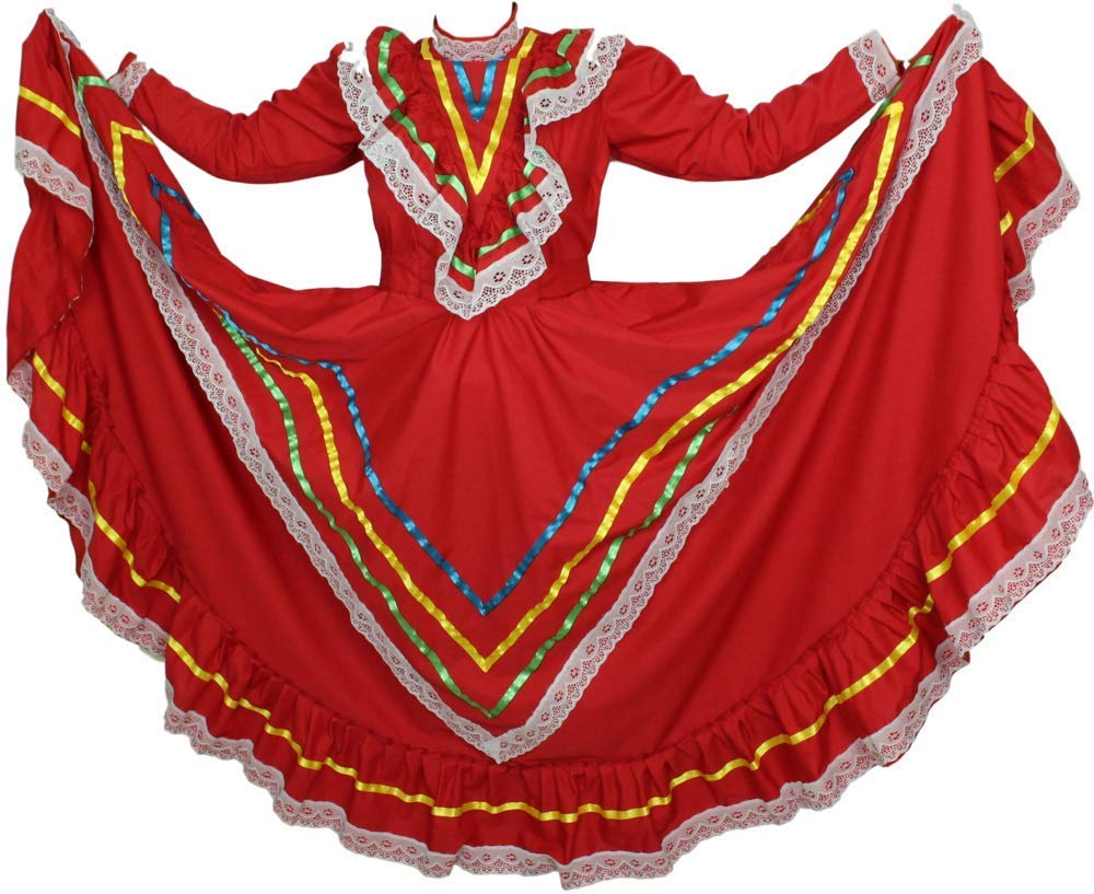 Authentic Mexican Jalisco Dress - Traditional Folklorico Costume for Women (Size M, Red) | Perfect for Cinco de Mayo, Fiesta, Dance Performances & Cultural Events