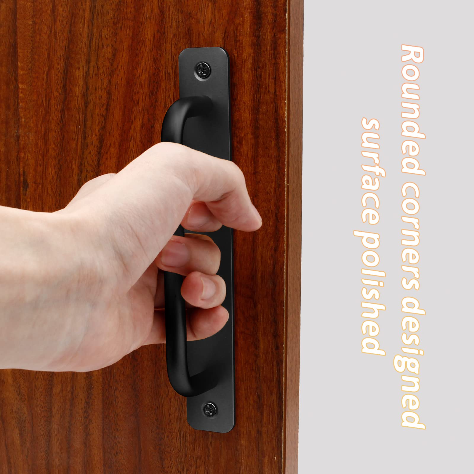 Piutouyar 2 Pack Black Aluminum Alloy Sliding Barn Door Handles - 160mm (6.3 Inch) Hole Center - Heavy Duty Cabinet Pulls for Kitchen, Bathroom, Closet & Gate Doors - 7.1 Inch Long with Mounting Plate - Perfect for Modern Farmhouse & Industrial Style Homes