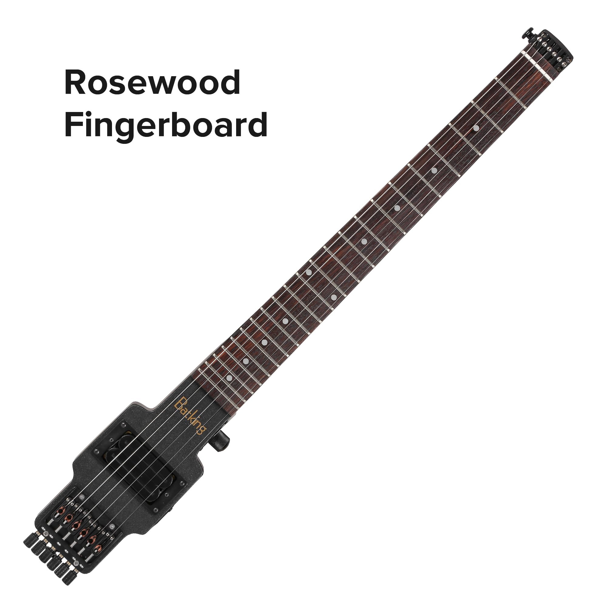 Headless Travel Electric Guitar - 6 String One-Piece Canadian Maple Neck Through Body Design with Brass Fixed Bridge & Gig Bag | Perfect for Buskers, Camping & Portable Music Practice