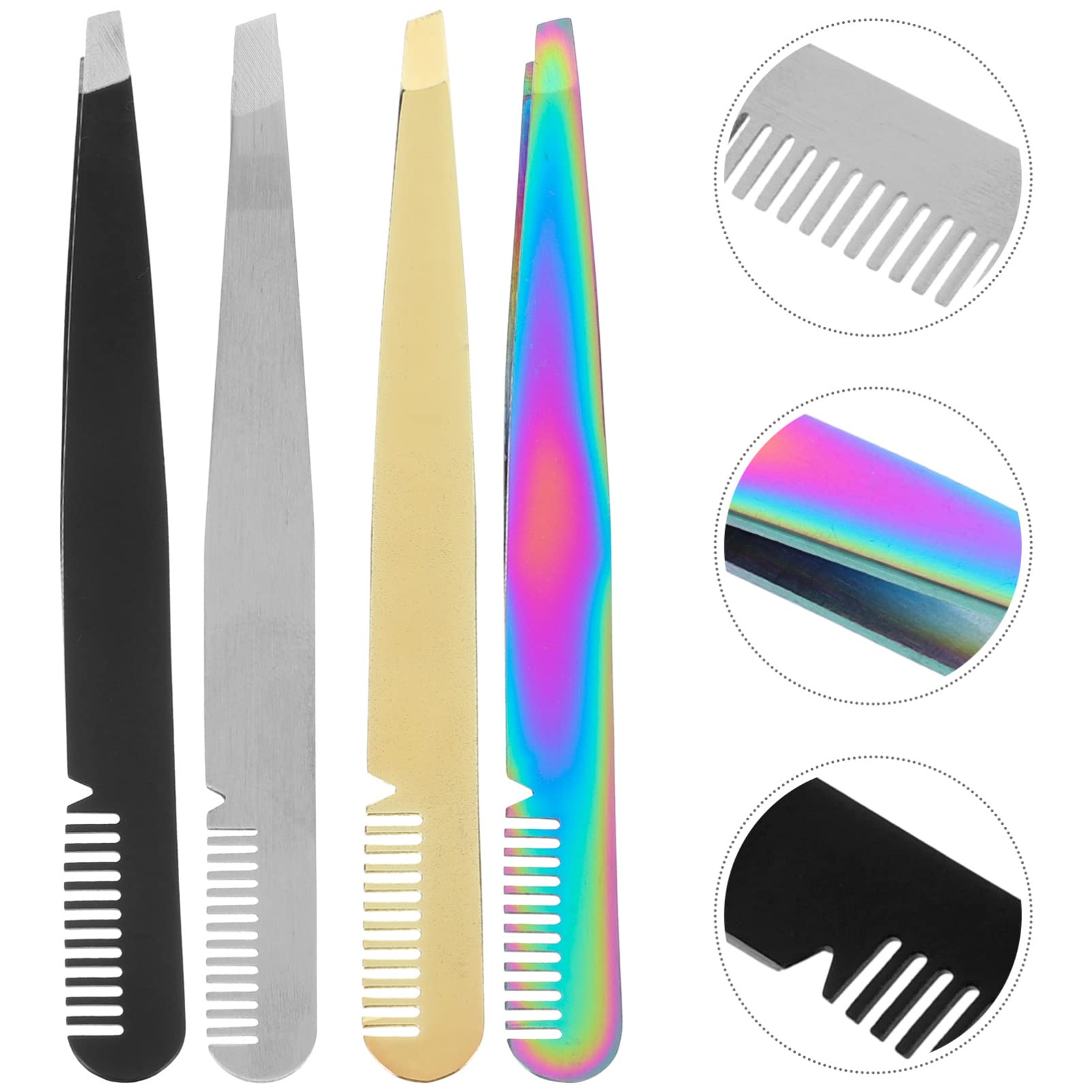 4-Piece Stainless Steel Tweezers Set for Women - Facial Hair Removal, Eyebrow Shaping & Beauty Tools - Perfect for Home Spa, Travel & Professional Use