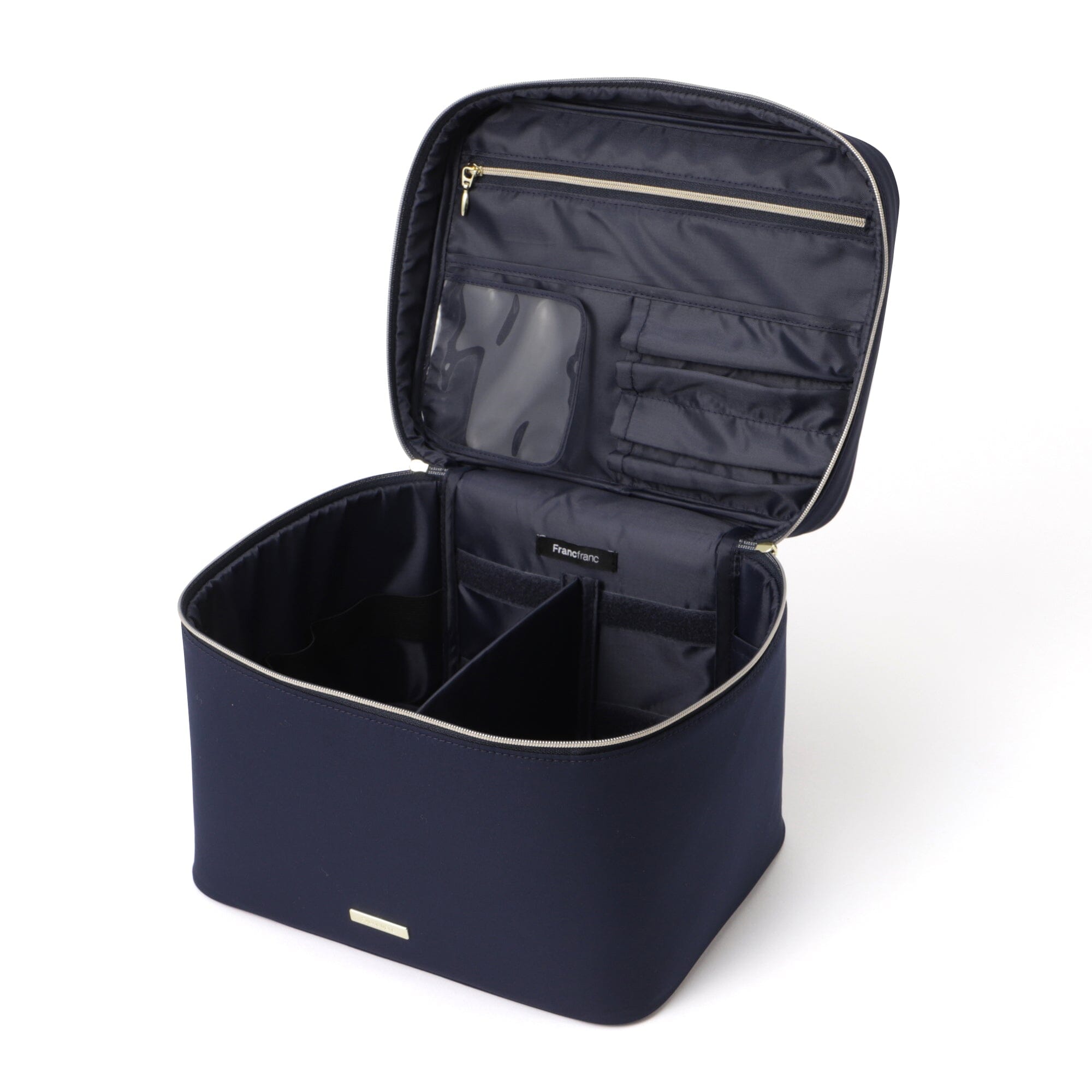 Frilled Vanity Pouch for Women - Navy Blue Makeup Bag with Zipper Closure | Perfect for Travel, Gym & Everyday Essentials Storage