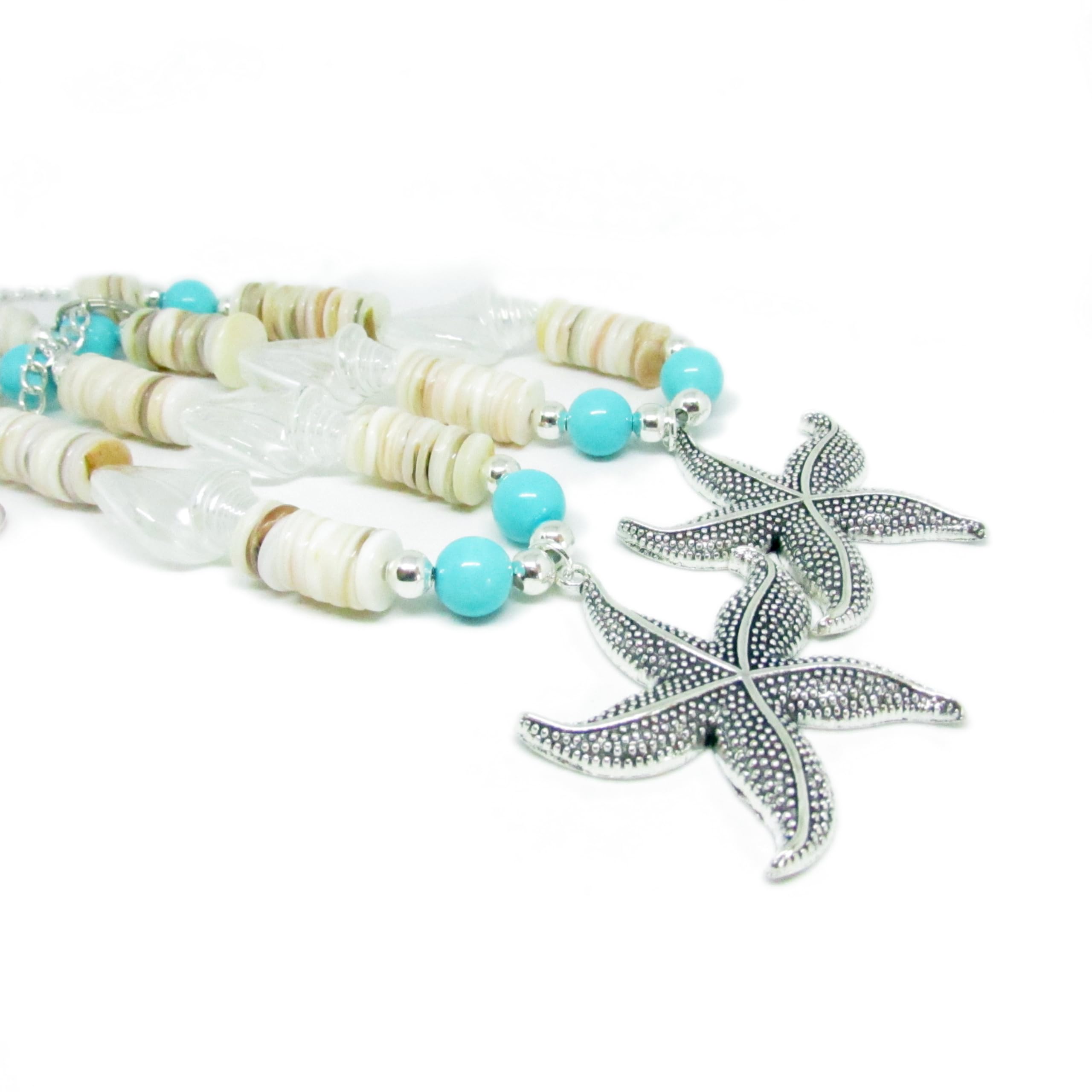 Starfish & Seashell Curtain Tiebacks - Coastal Beach Style Window Curtain Holdbacks for Living Room, Bedroom, Bathroom - Perfect for Nautical Home Decor and Beach House Accessories