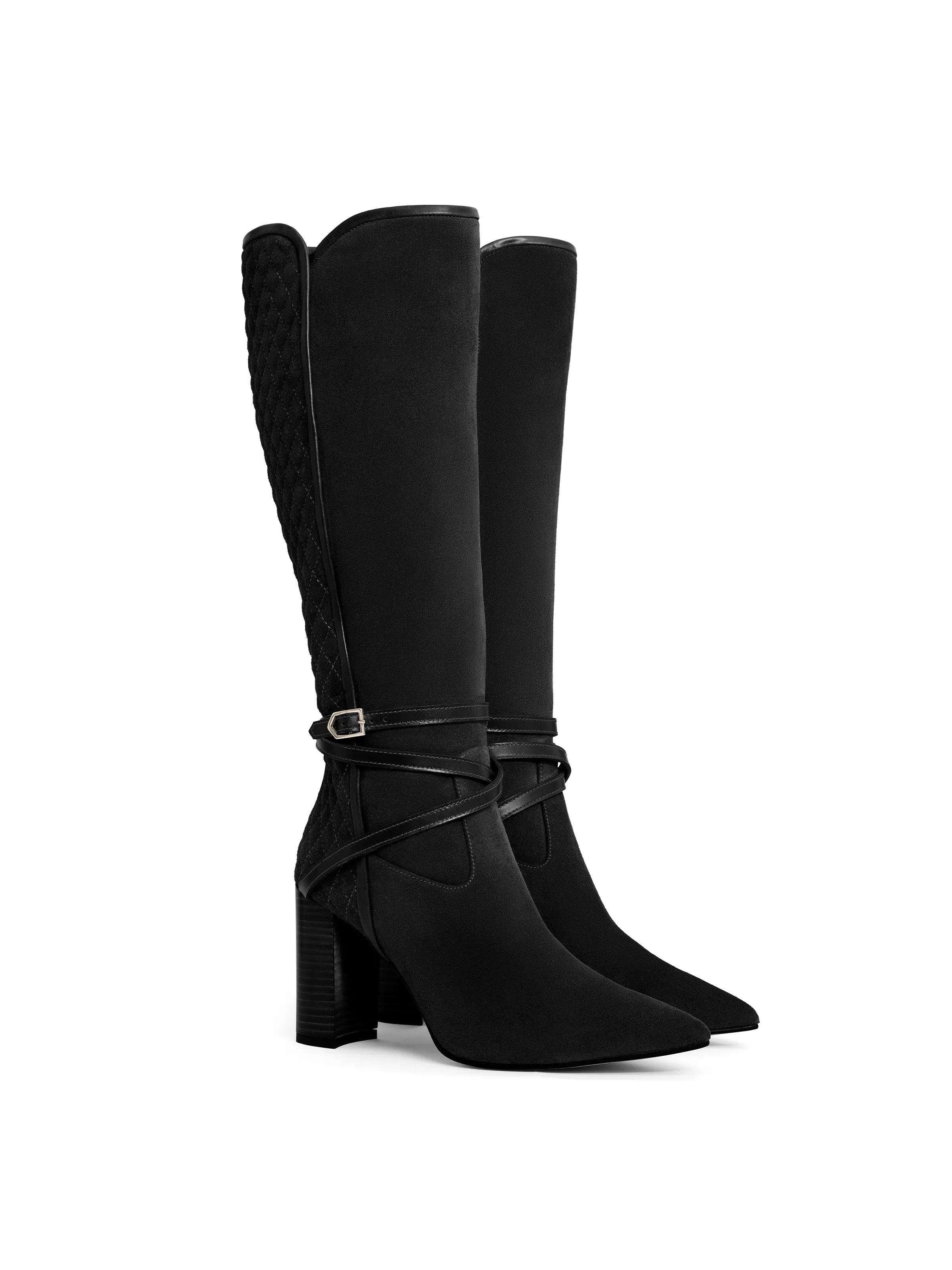 Black Suede Knee High Boots for Women - Elegant & Comfortable Knee-High Boots for Fall & Winter - Perfect for Office, Party & Casual Outfits