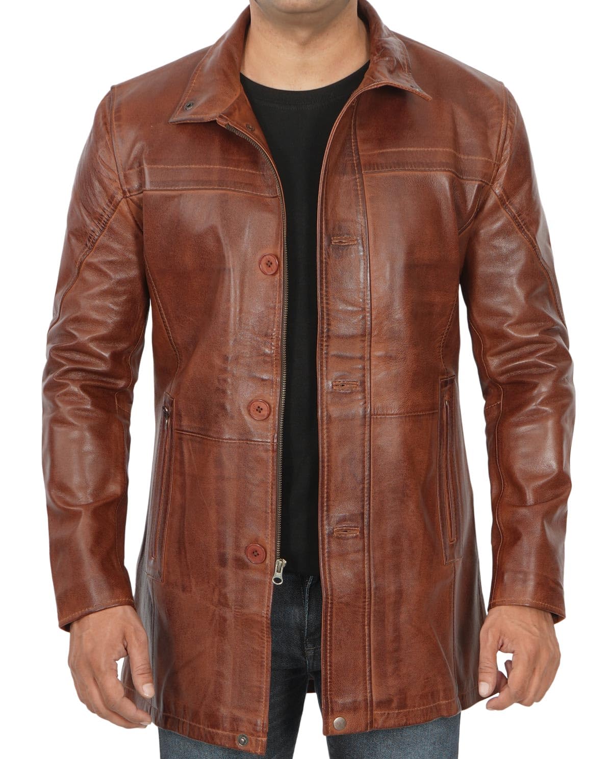 Blingsoul Genuine Leather Car Coat for Men - Black & Brown Real Leather Jacket | Stylish Outerwear for Driving, Casual Wear & Outdoor Activities