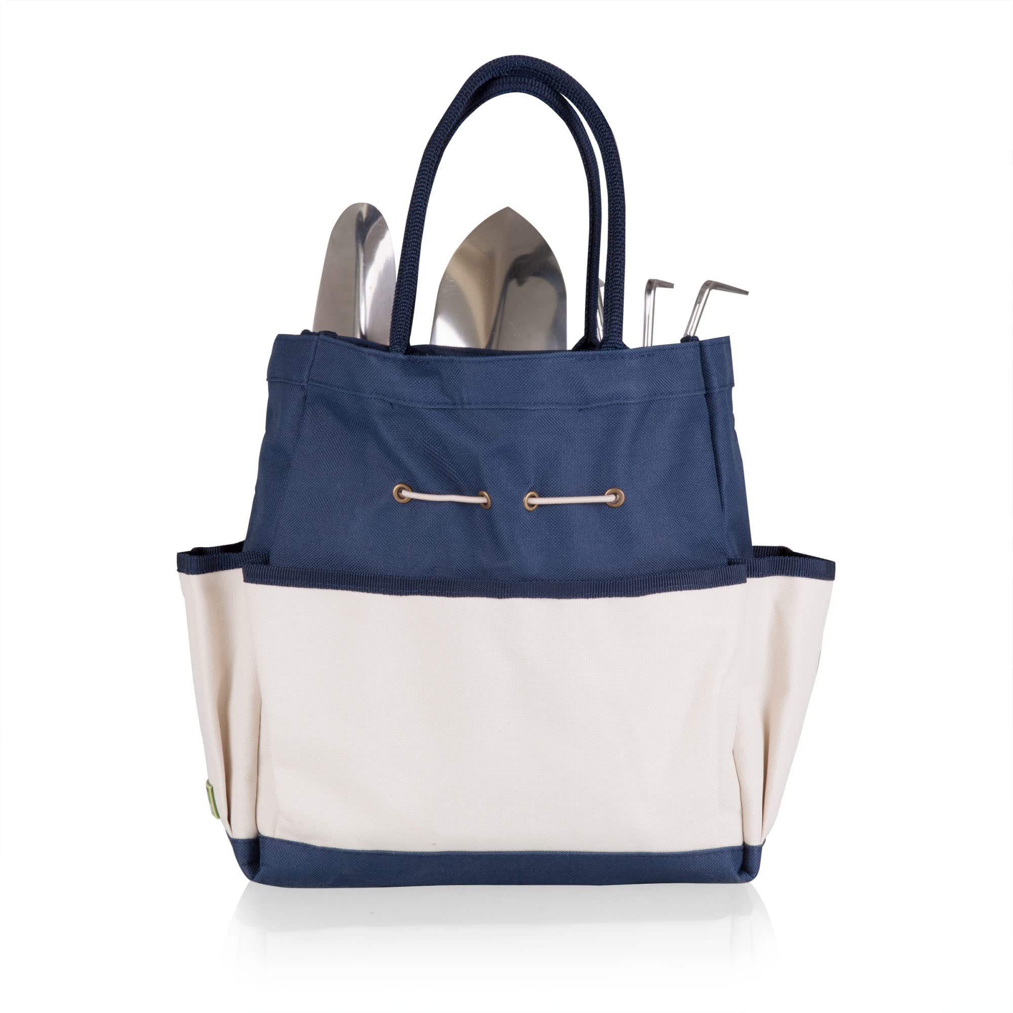 PICNIC TIME Garden Tool Organizer Bag with Tool Set - Heavy Duty Gardening Storage for Women & Men - Navy Blue with Beige Accents - Perfect for Outdoor Planting, Weeding & Yard Work
