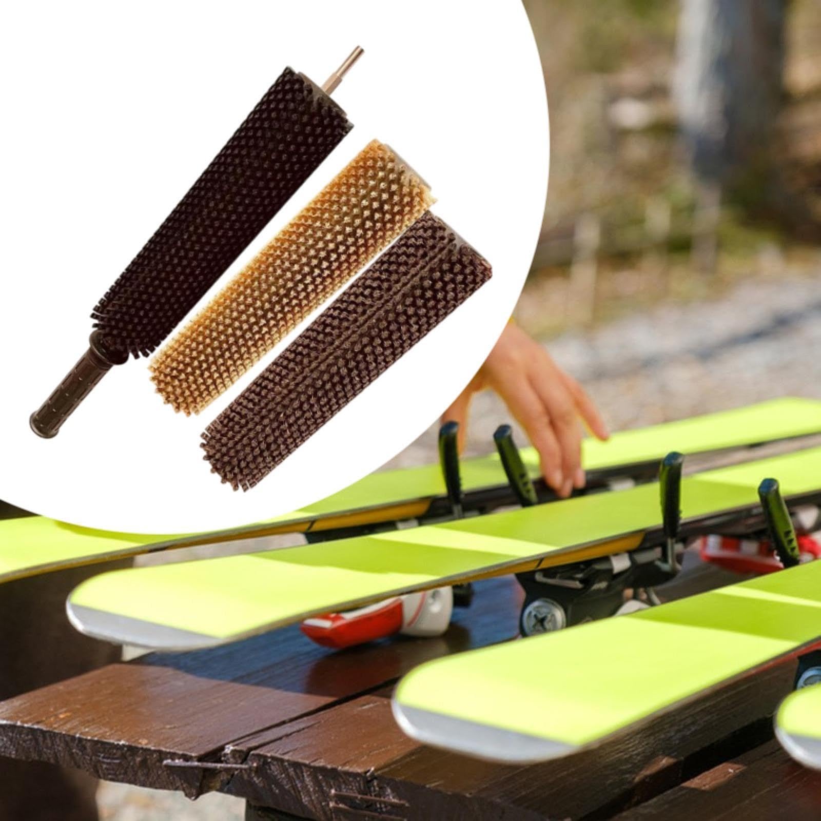 Premium Ski Brush Kit - Lightweight Nylon & Brass Horsehair Waxing Brushes for Ski Maintenance - Electric Wax Roller Brush Set for Smooth Gliding on Snow