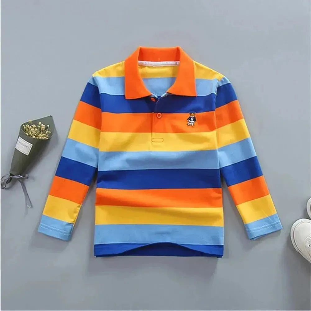 Kids Striped Logo Polo Shirt - Comfortable Cotton Casual Wear for School & Play | Perfect for Boys & Girls