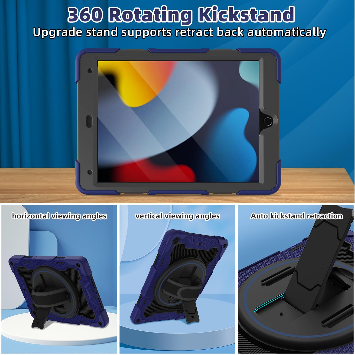 Shockproof iPad 10.2 Inch Case for Kids Boys - Compatible with iPad 9th/8th/7th Generation (2021/2020/2019) | Includes Screen Protector, Rotating Stand, Hand Strap, Shoulder Strap & Pencil Holder | Perfect for School, Travel & Outdoor Activities