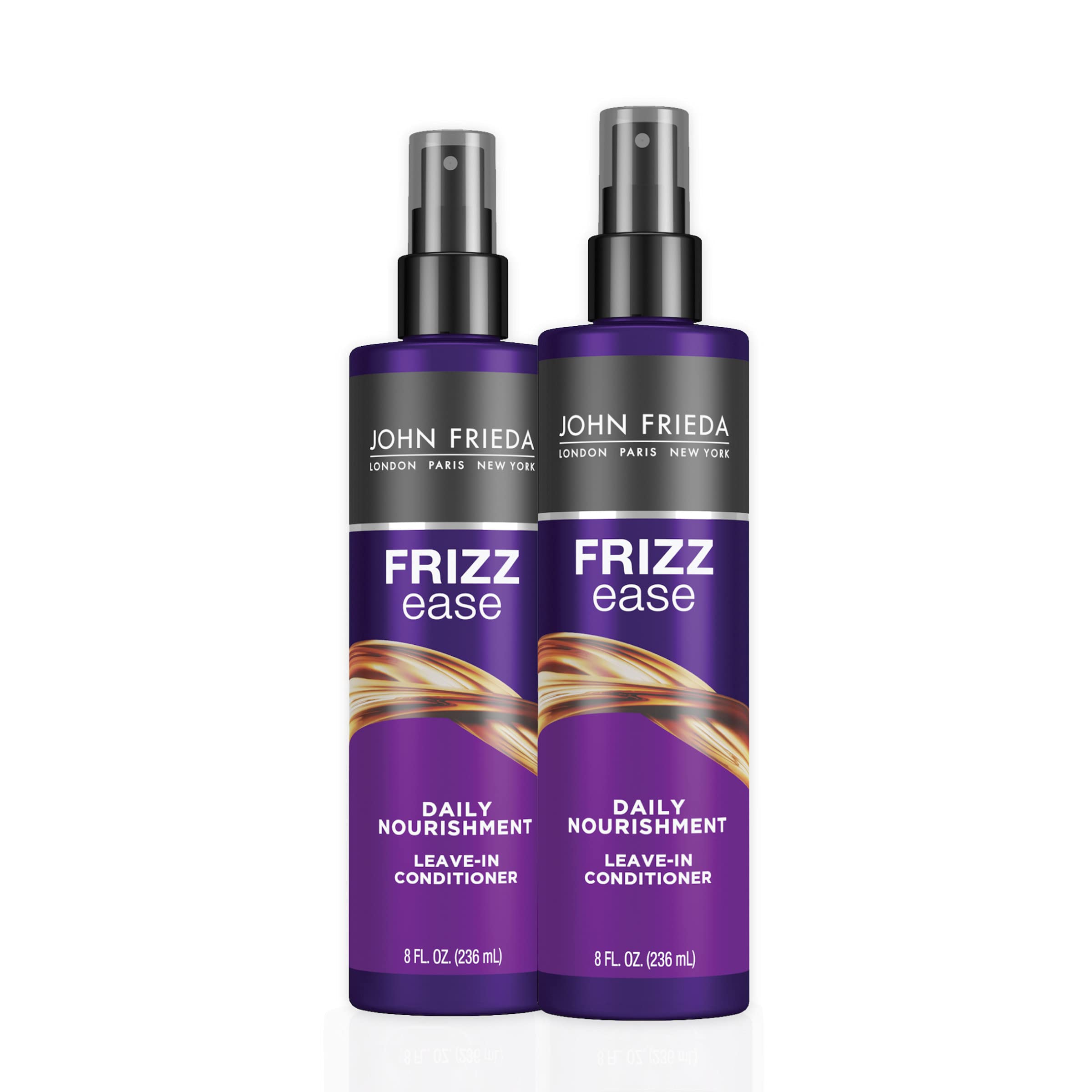 John Frieda Frizz Ease Daily Nourishment Leave-In Conditioner for Frizzy & Damaged Hair - Detangles, Reduces Breakage, Heat Protection with Vitamins A, C, E & Green Tea Extract - 8 Oz (Pack of 2) - Perfect for Daily Hair Care & Styling Protection