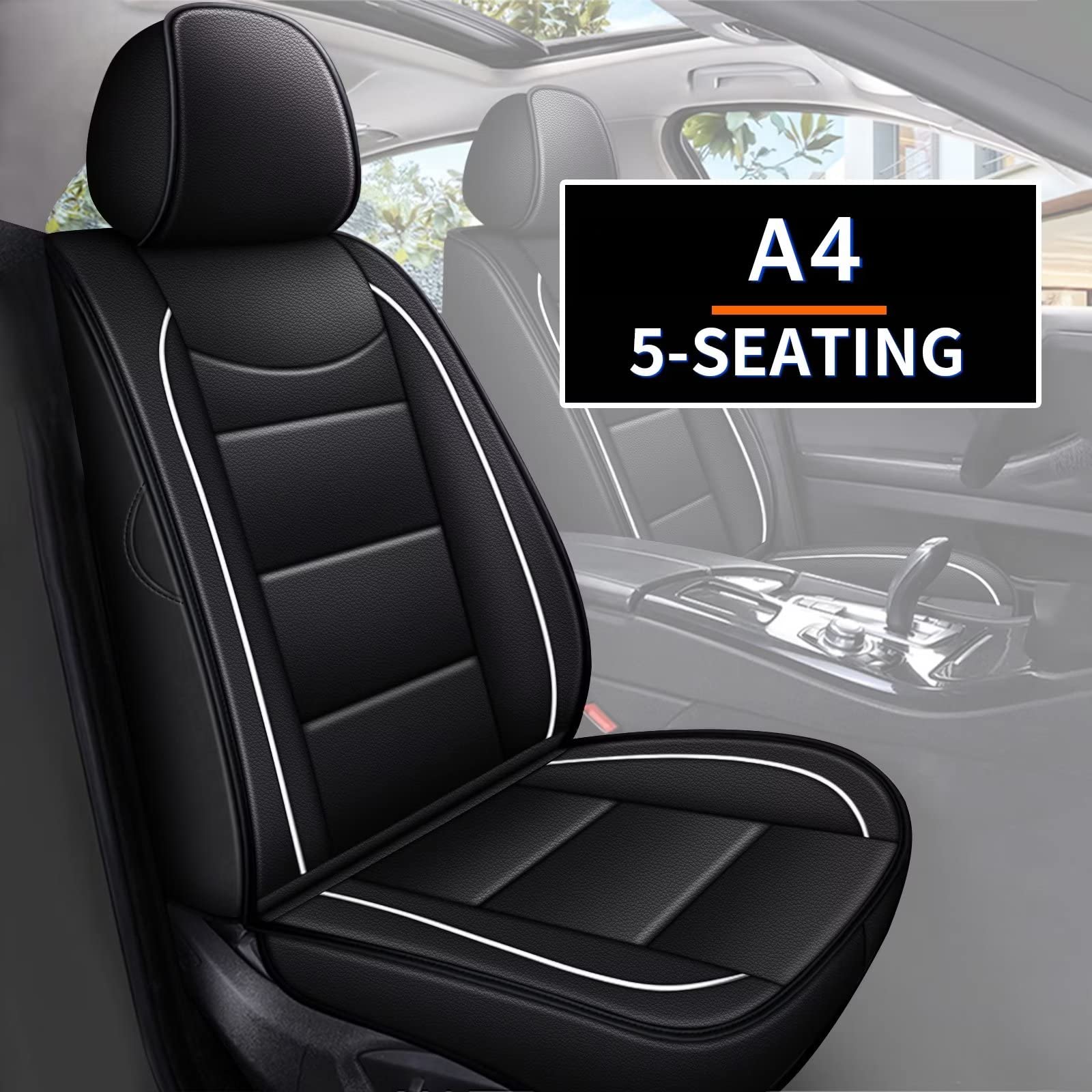 Premium Faux Leather Car Seat Covers Full Set for Audi A4 2009-2022 - 5-Piece Black Seat Protector Cushion | Perfect for Daily Commute, Road Trips & Interior Protection